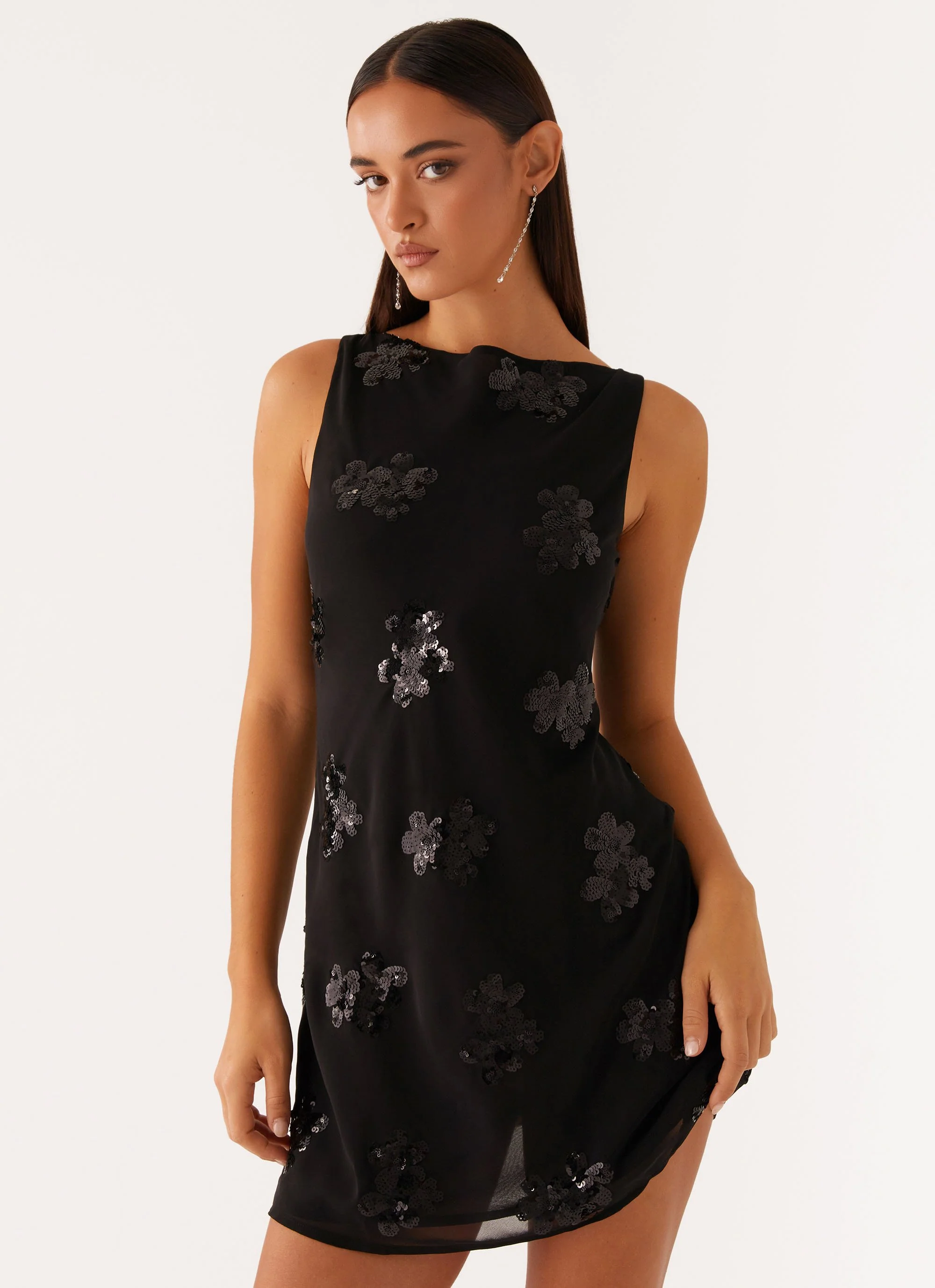 Aurora Sequin Mini Dress - Black - Image 6