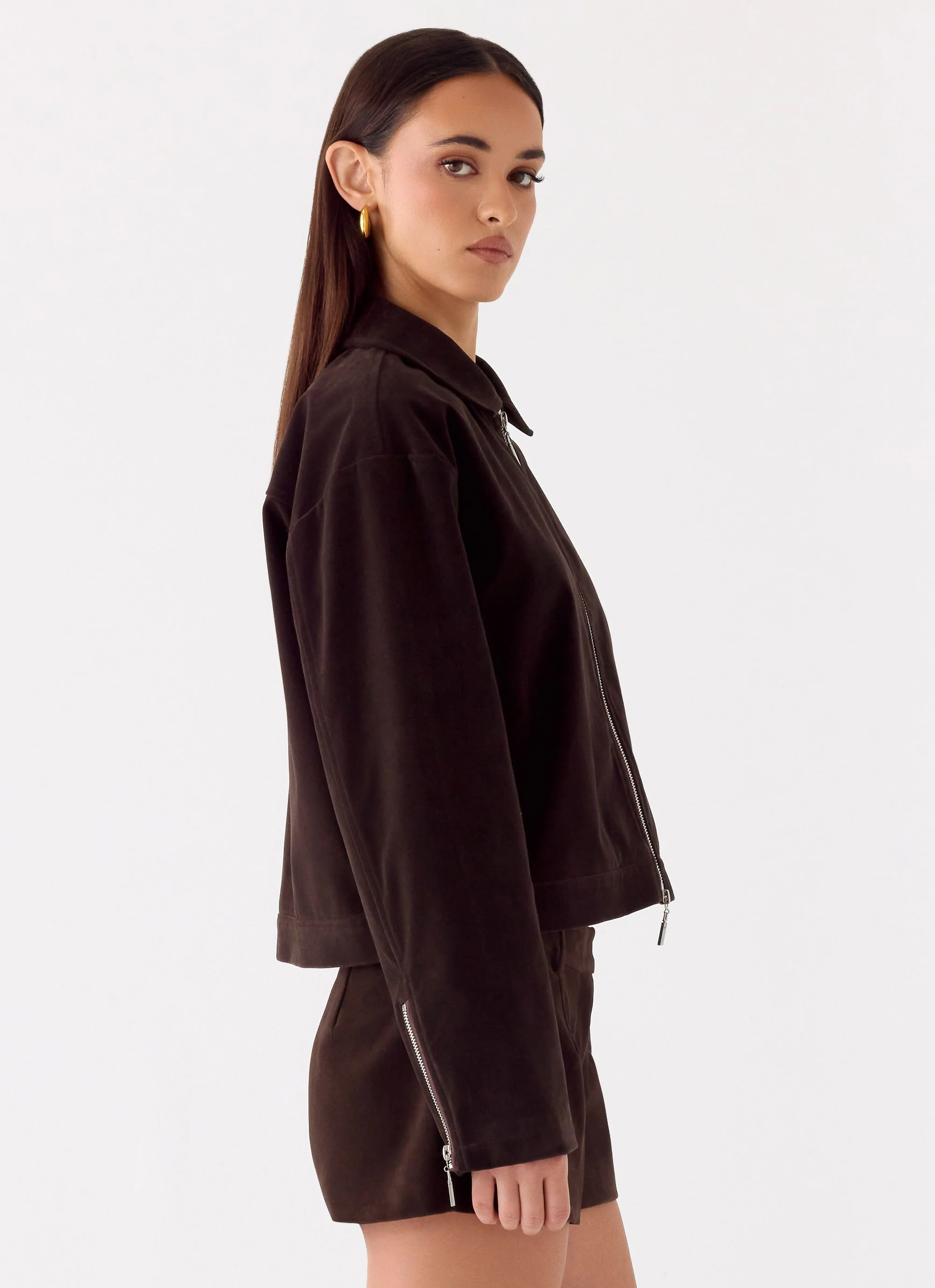 Austina Faux Suede Boxy Jacket - Chocolate - Image 7