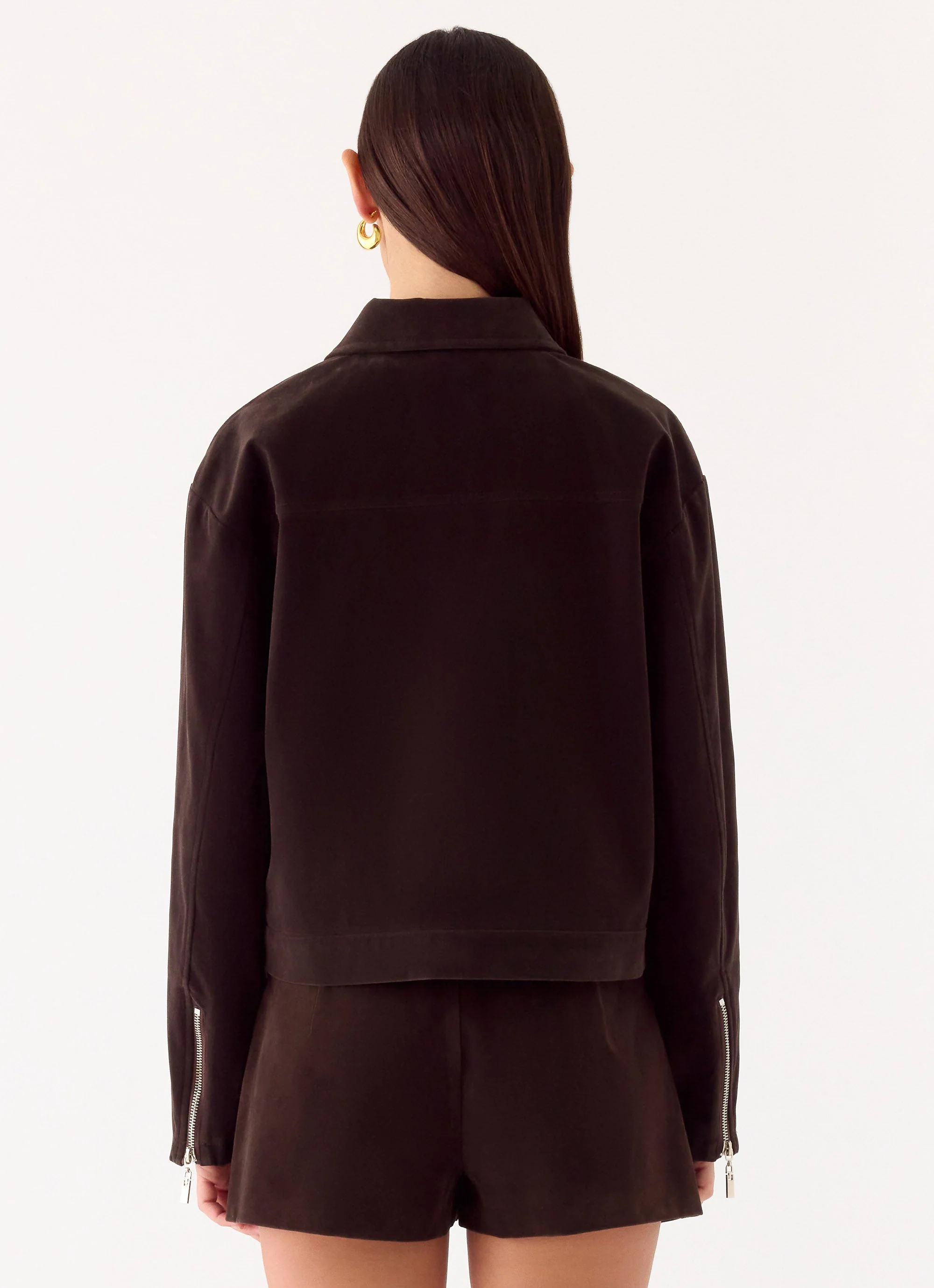 Austina Faux Suede Boxy Jacket - Chocolate - Image 8