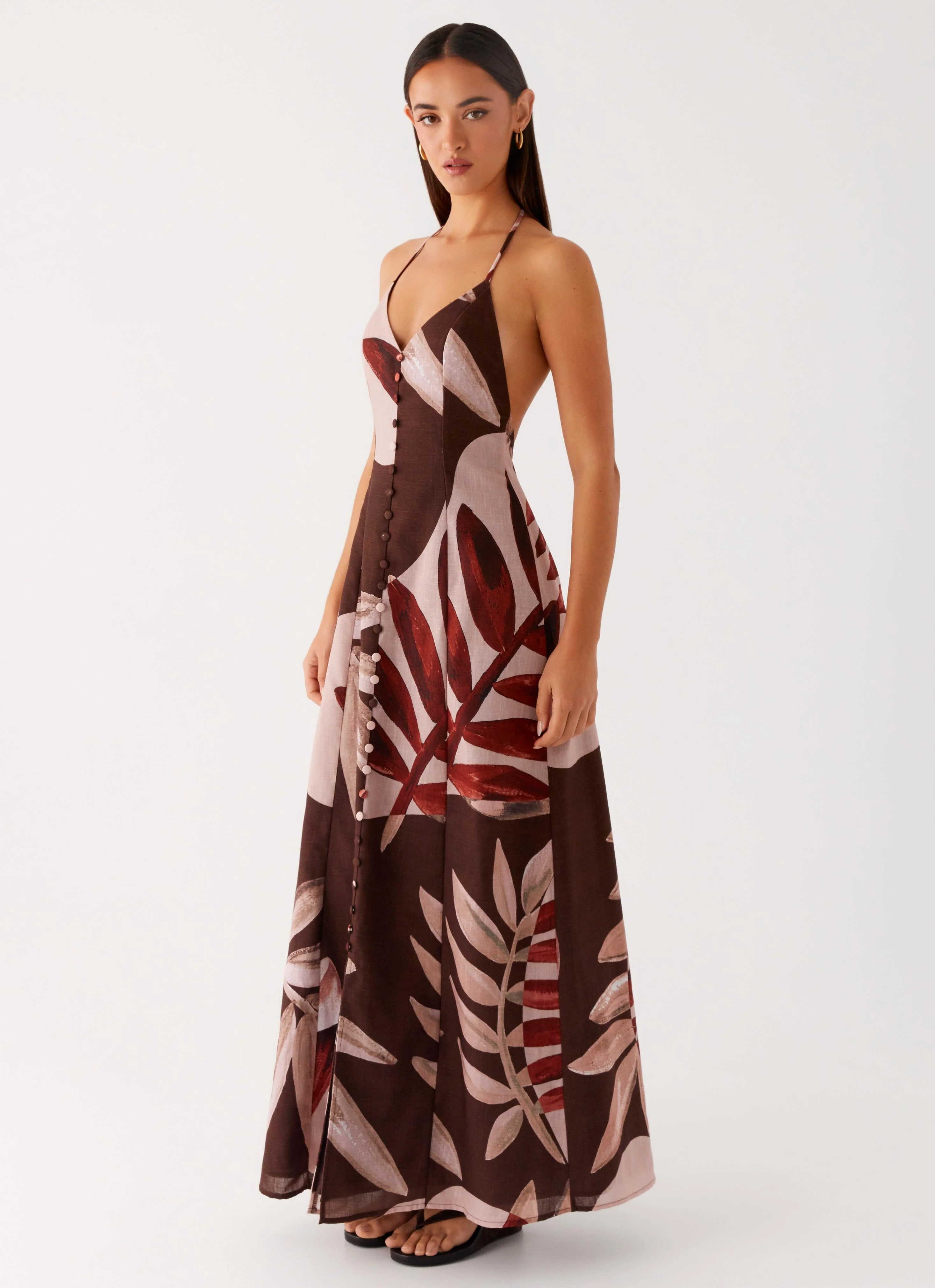 Autumn Linen Maxi Dress - Cinnamon Palm - Image 3