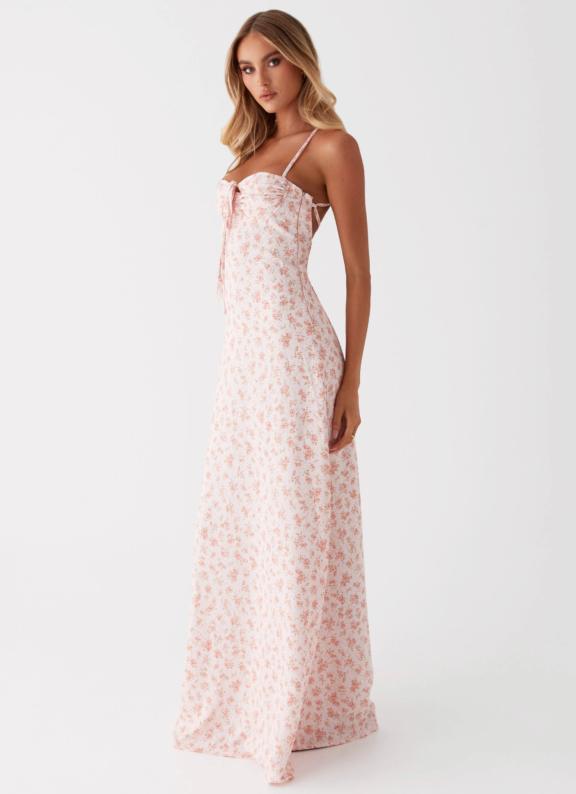 Aveline Bustier Maxi Dress - Pink Ditsy Floral - Image 3
