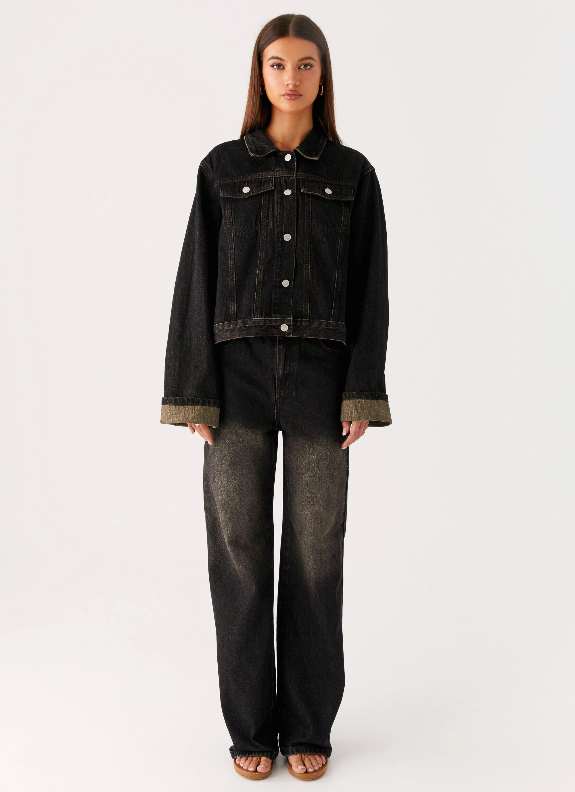 Back Again Oversized Denim Jacket - Acid Charcoal - Image 2