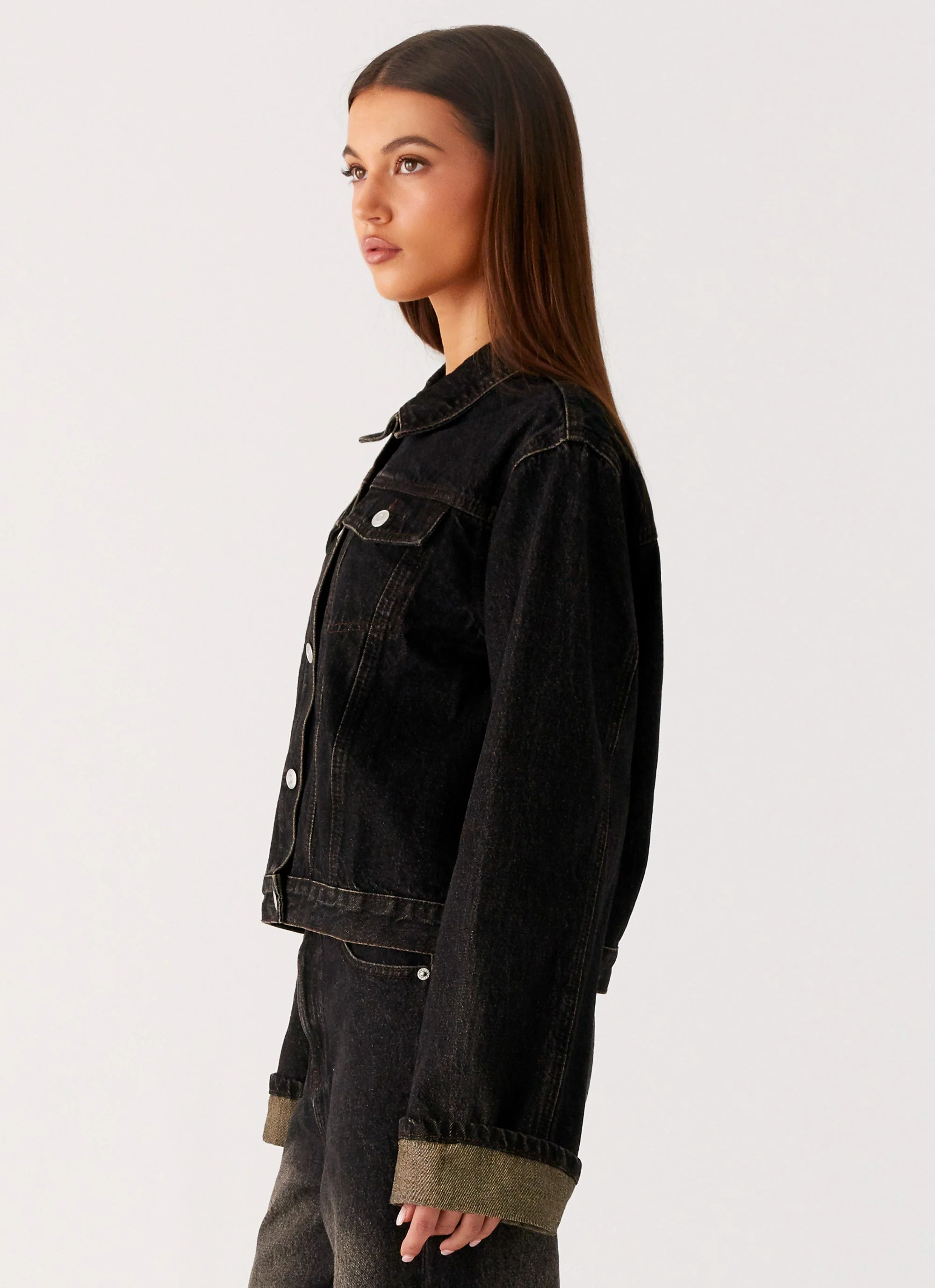 Back Again Oversized Denim Jacket - Acid Charcoal - Image 3