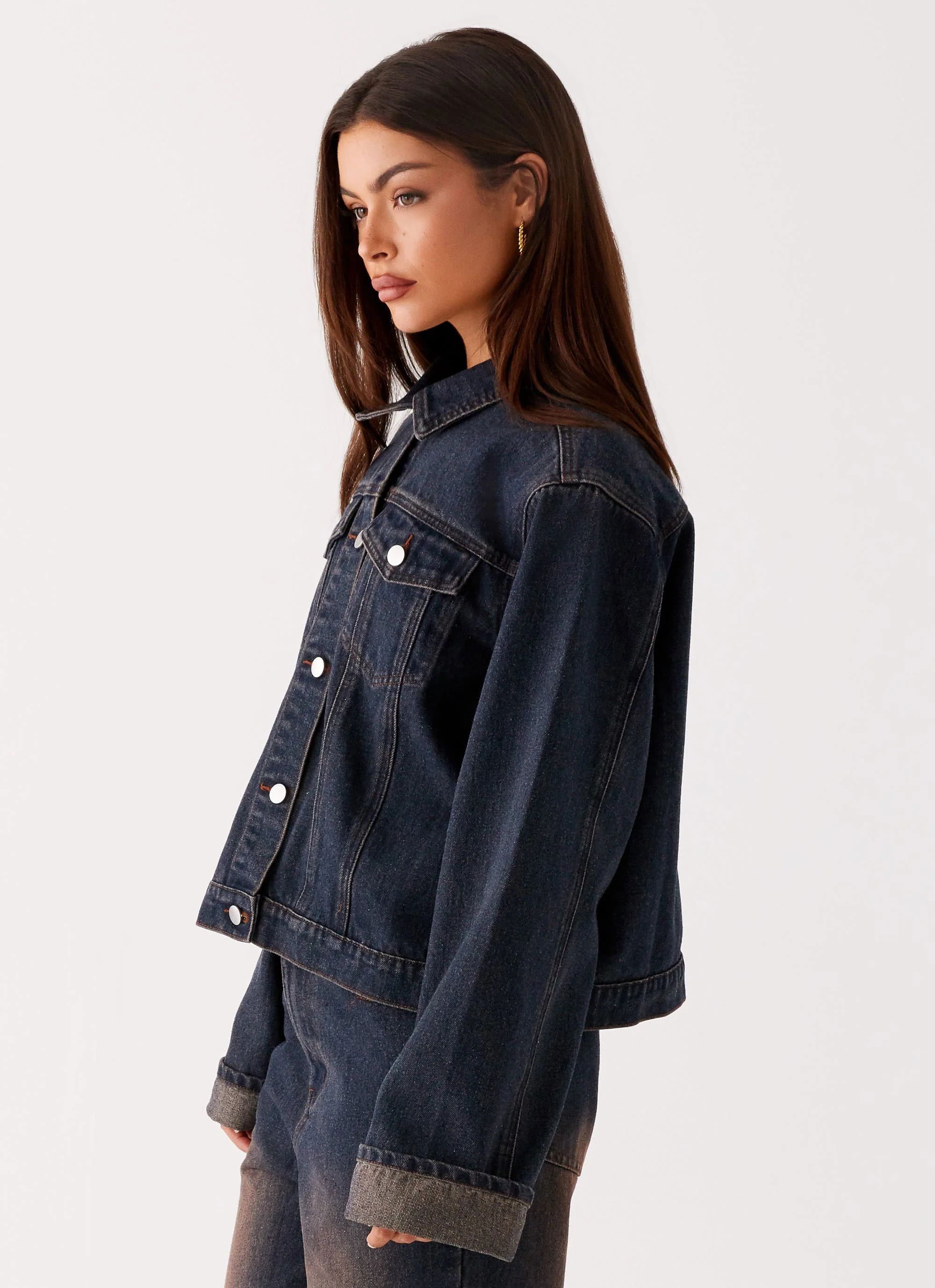 Back Again Oversized Denim Jacket - Brown Blue Acid Wash - Image 3