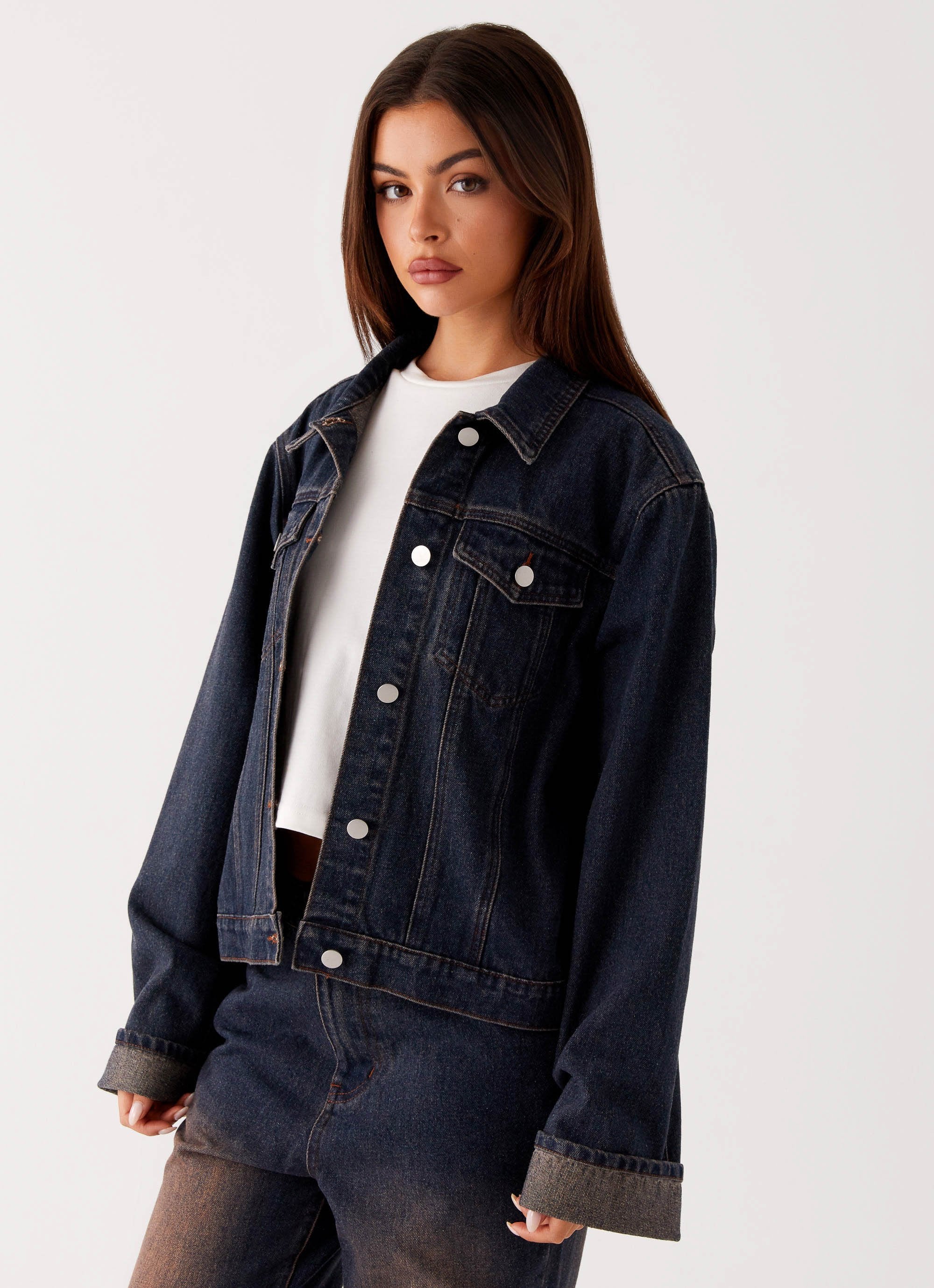 Back Again Oversized Denim Jacket - Brown Blue Acid Wash - Image 6