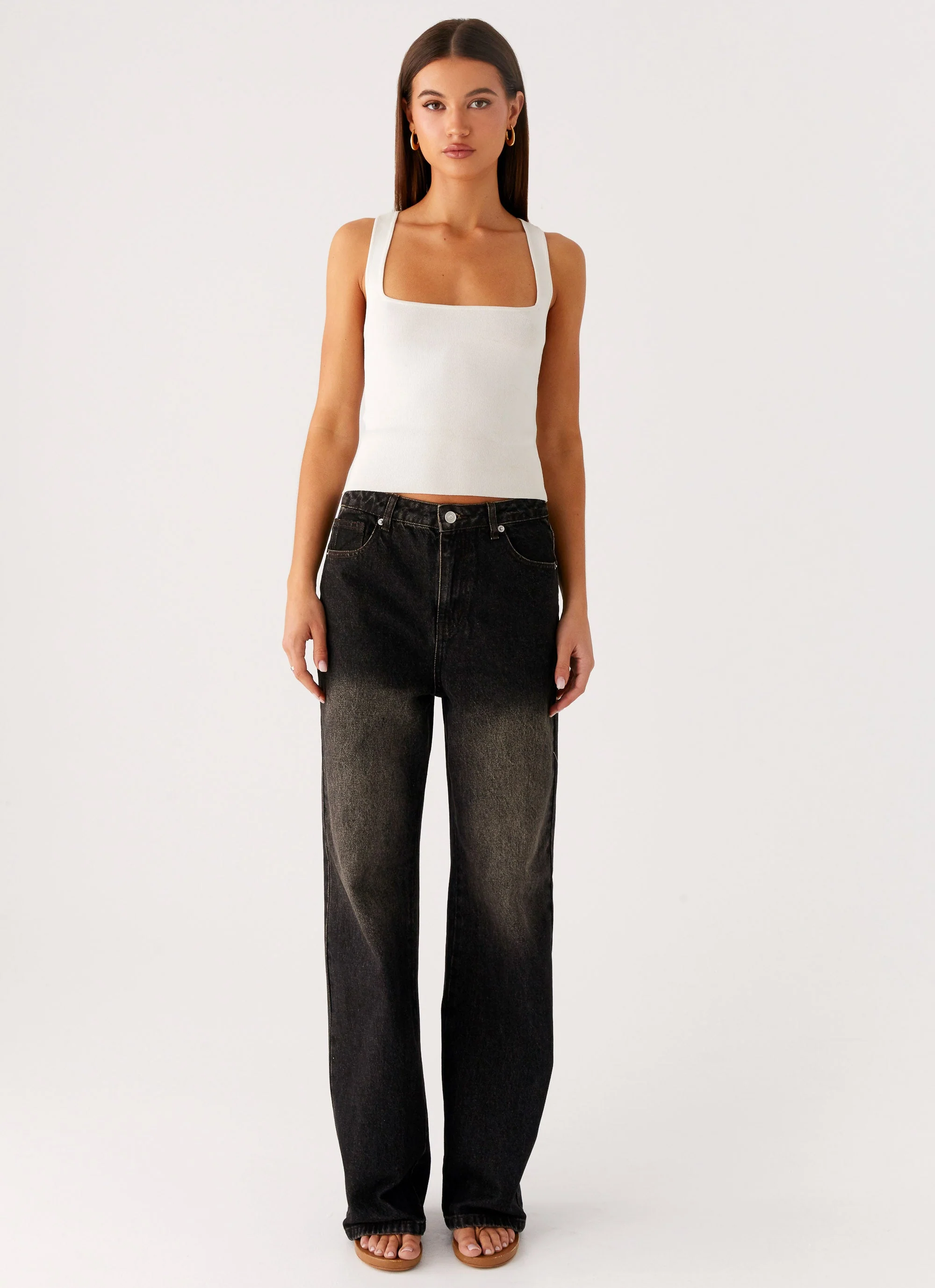 Back Again Straight Leg Denim Jeans - Acid Charcoal - Image 2