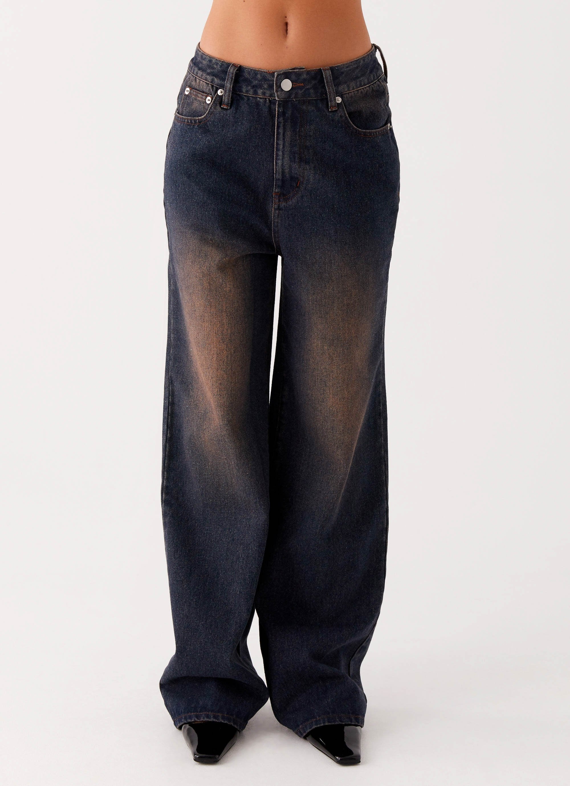 Back Again Straight Leg Denim Jeans - Brown Blue Acid Wash - Image 4
