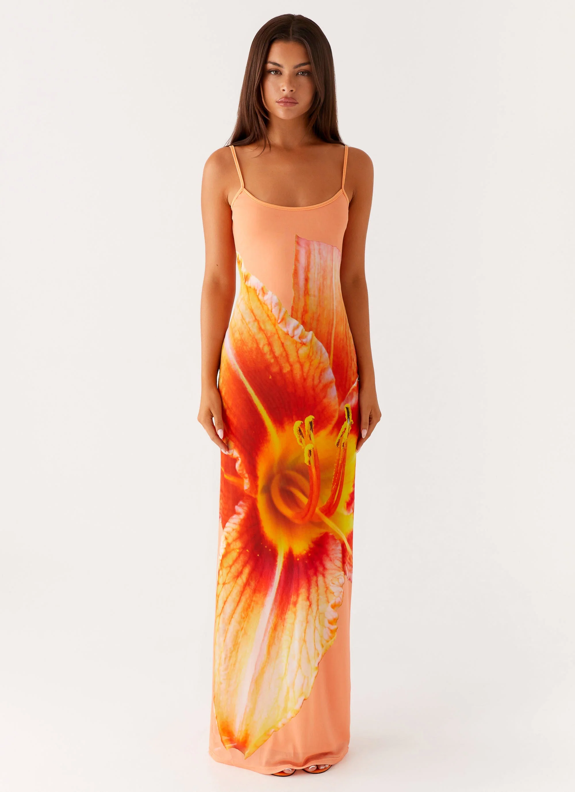 Bad News Mesh Maxi Dress - Orange Floral - Image 2