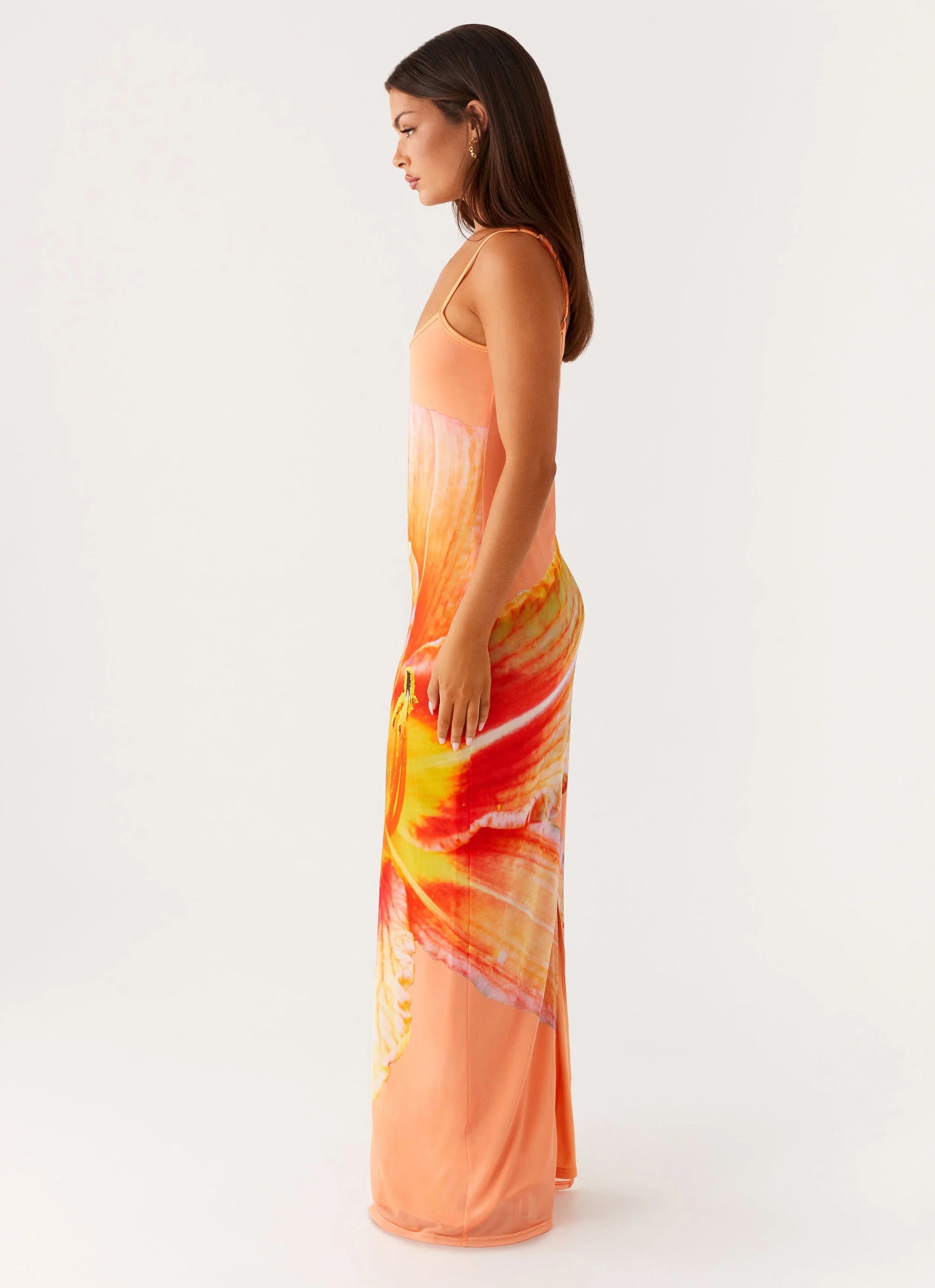 Bad News Mesh Maxi Dress - Orange Floral - Image 3