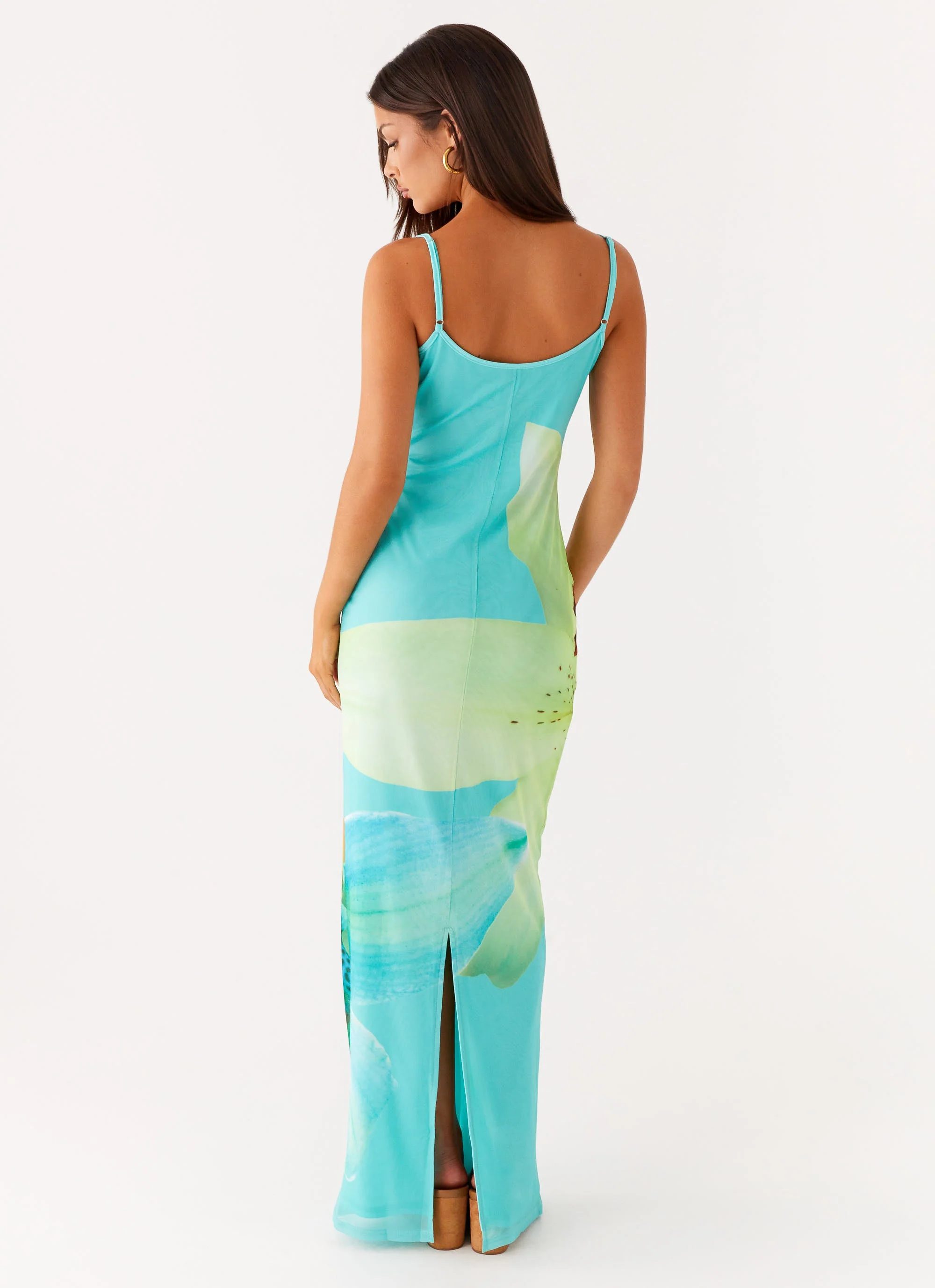 Bad News Mesh Maxi Dress - Turquoise Floral - Image 3