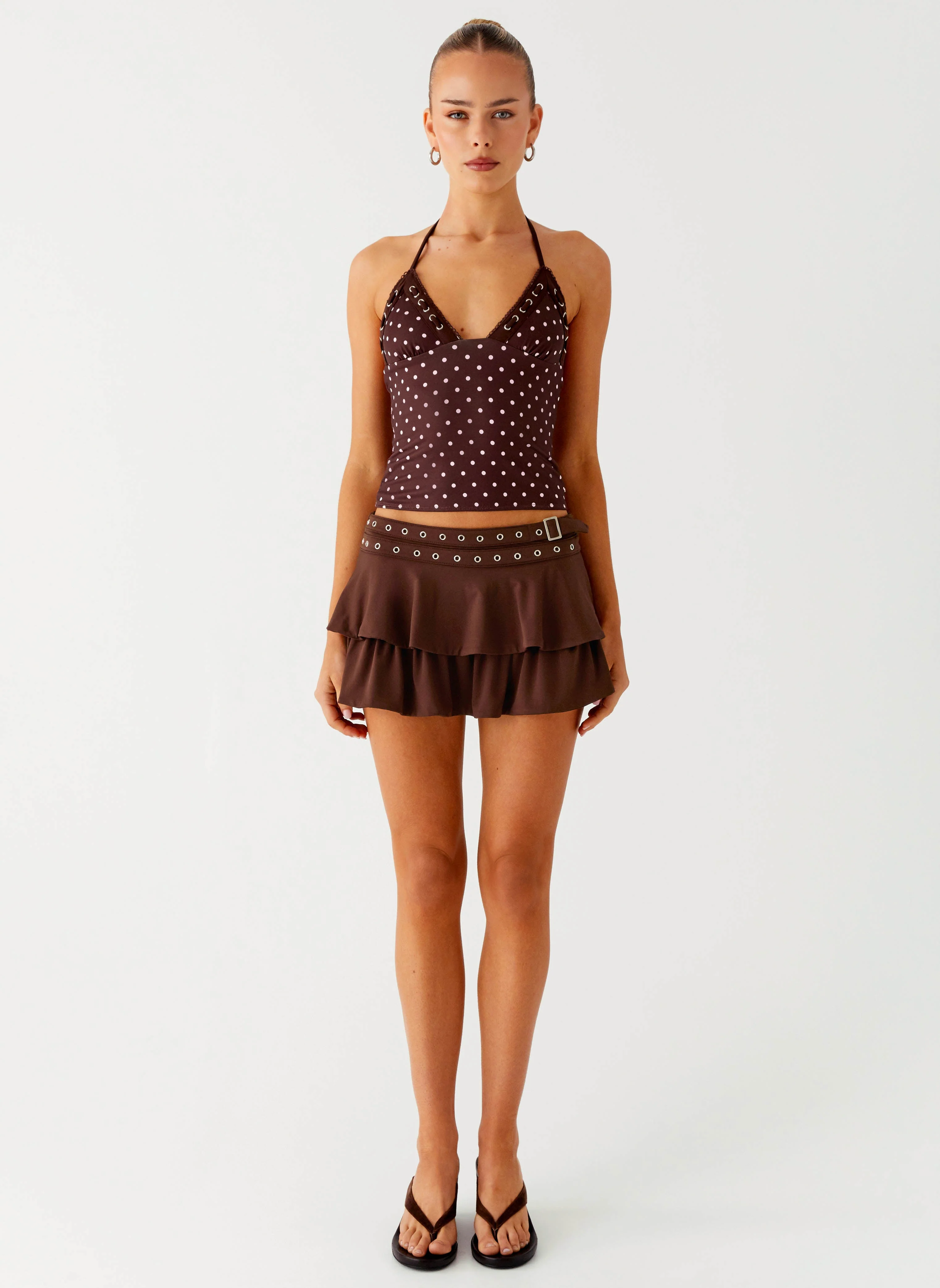Bahama Eyelet Lace Up Top - Chocolate Strawberry Dot - Image 2