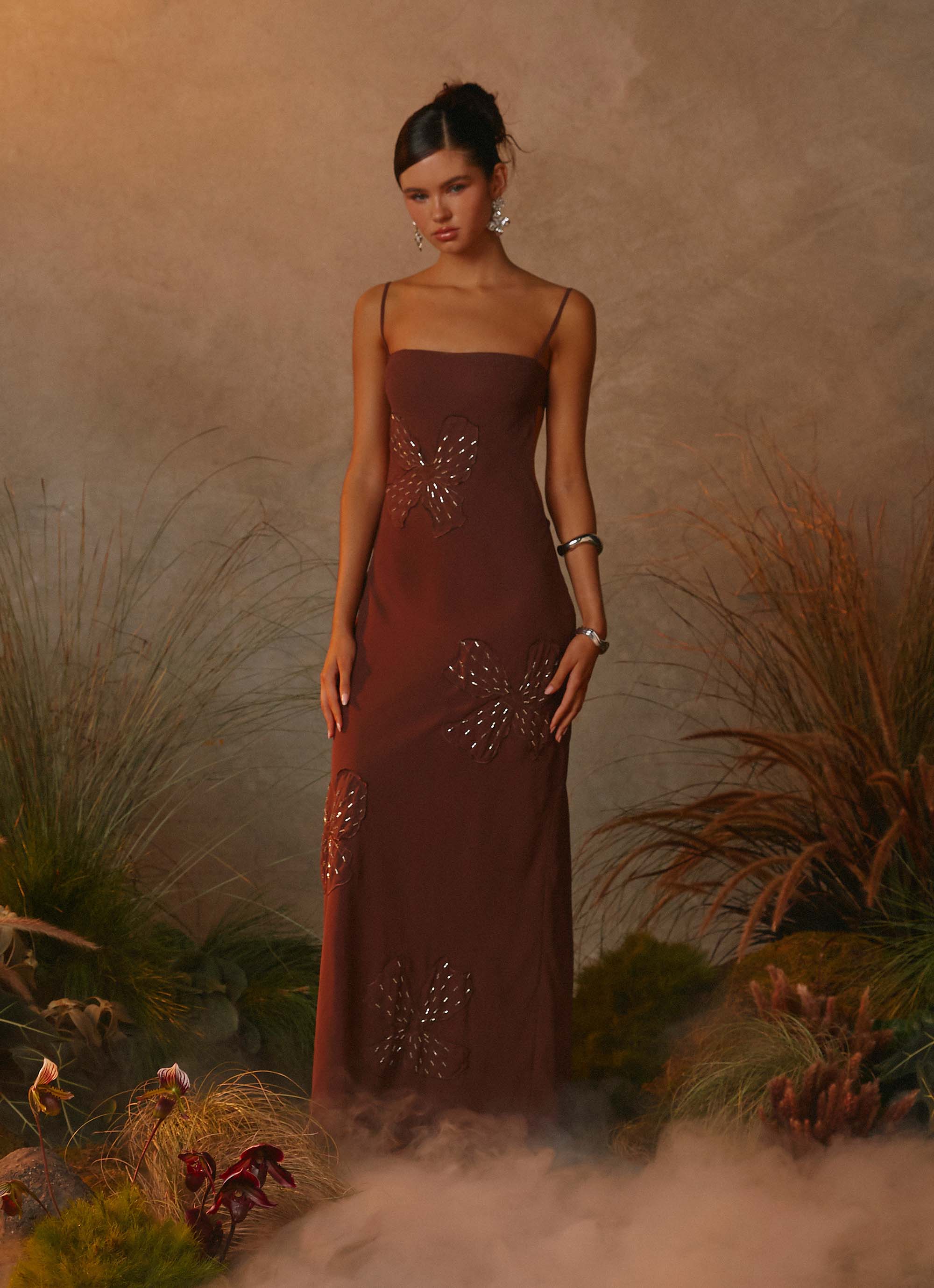 Bayla Beaded Flower Maxi Dress - Chocolate - Image 4