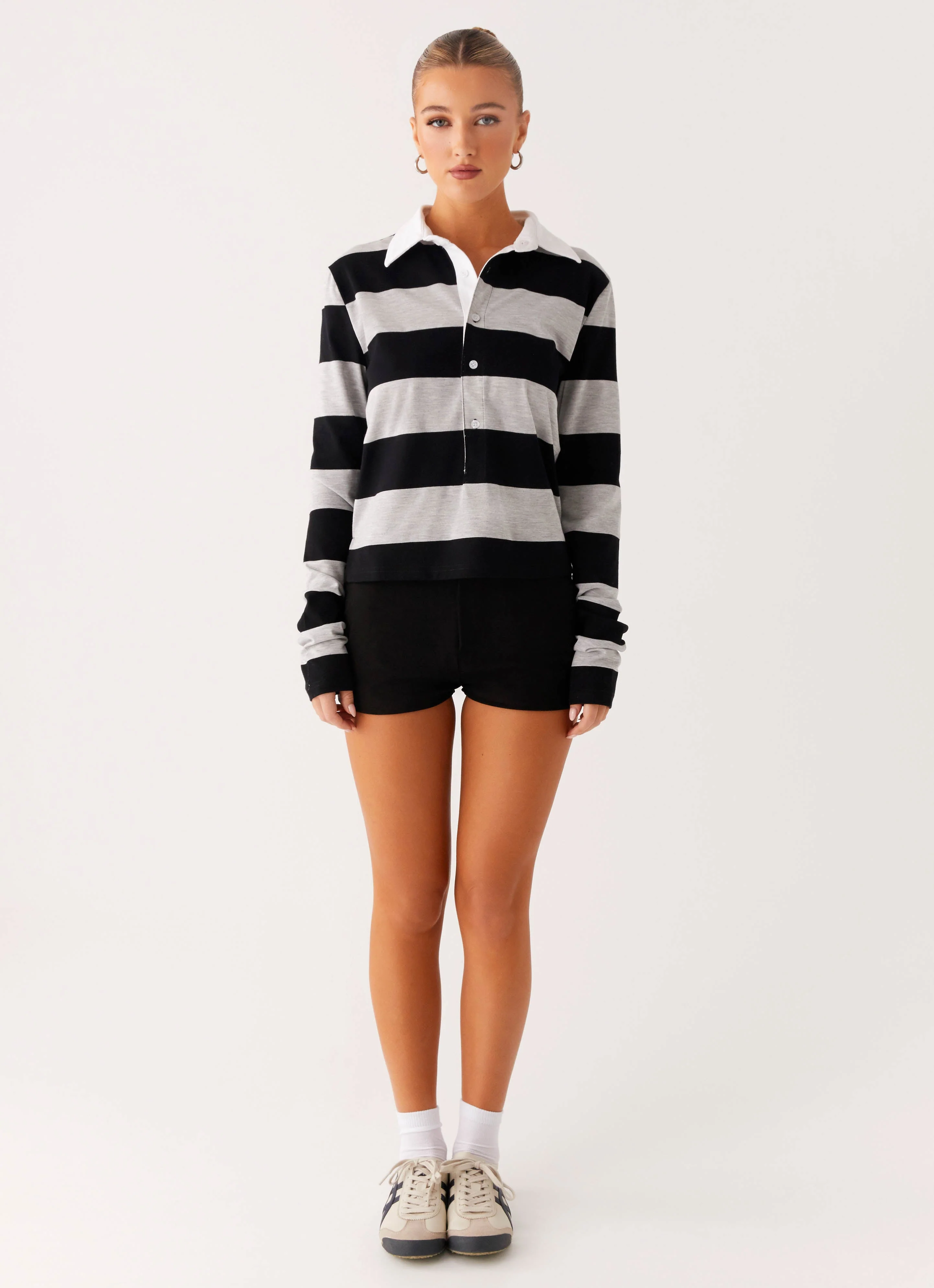 Beckett Polo Top - Grey Black Stripe - Image 2