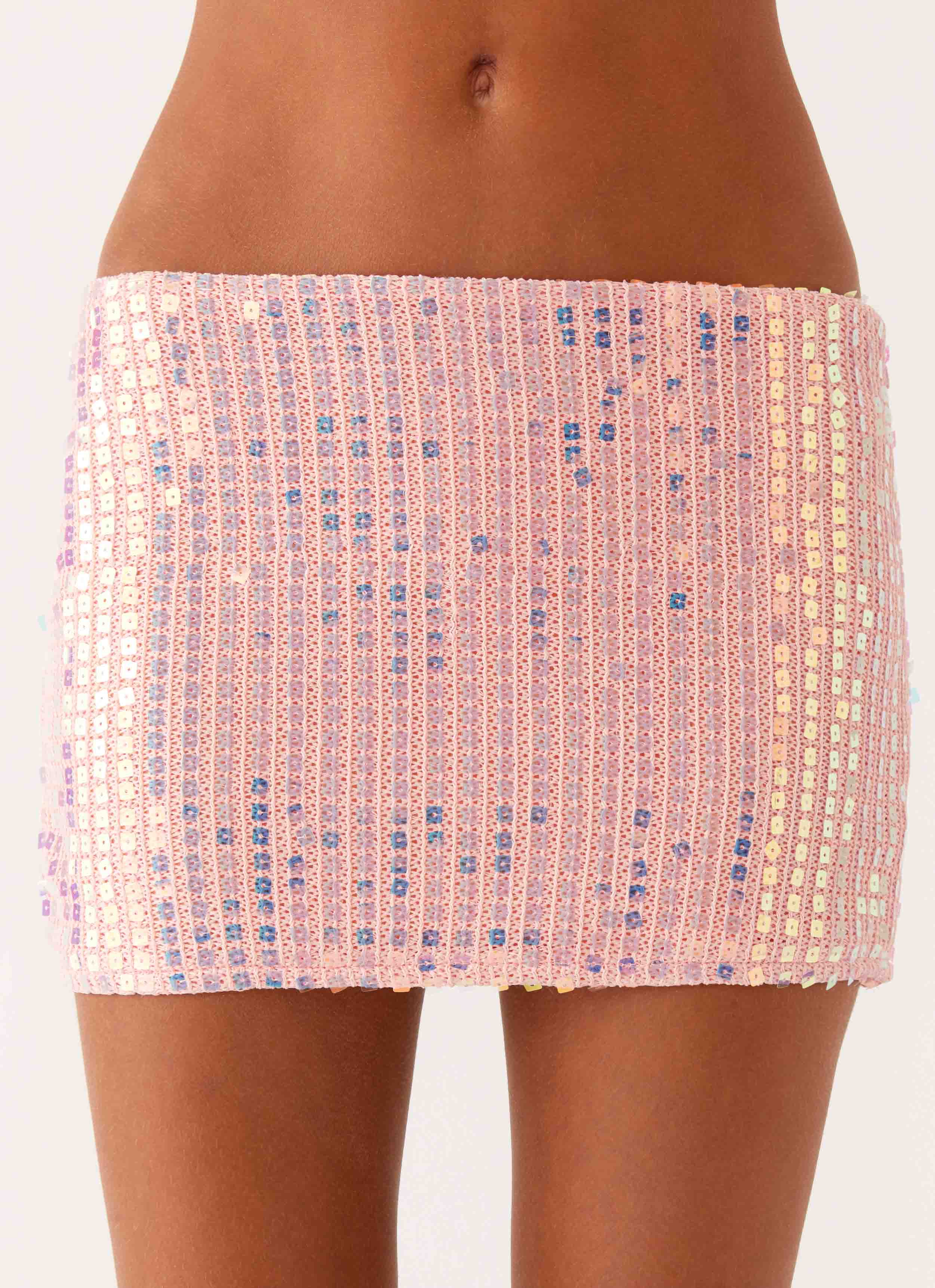 Been That Girl Knit Sequin Mini Skirt - Iridescent Pink - Image 6