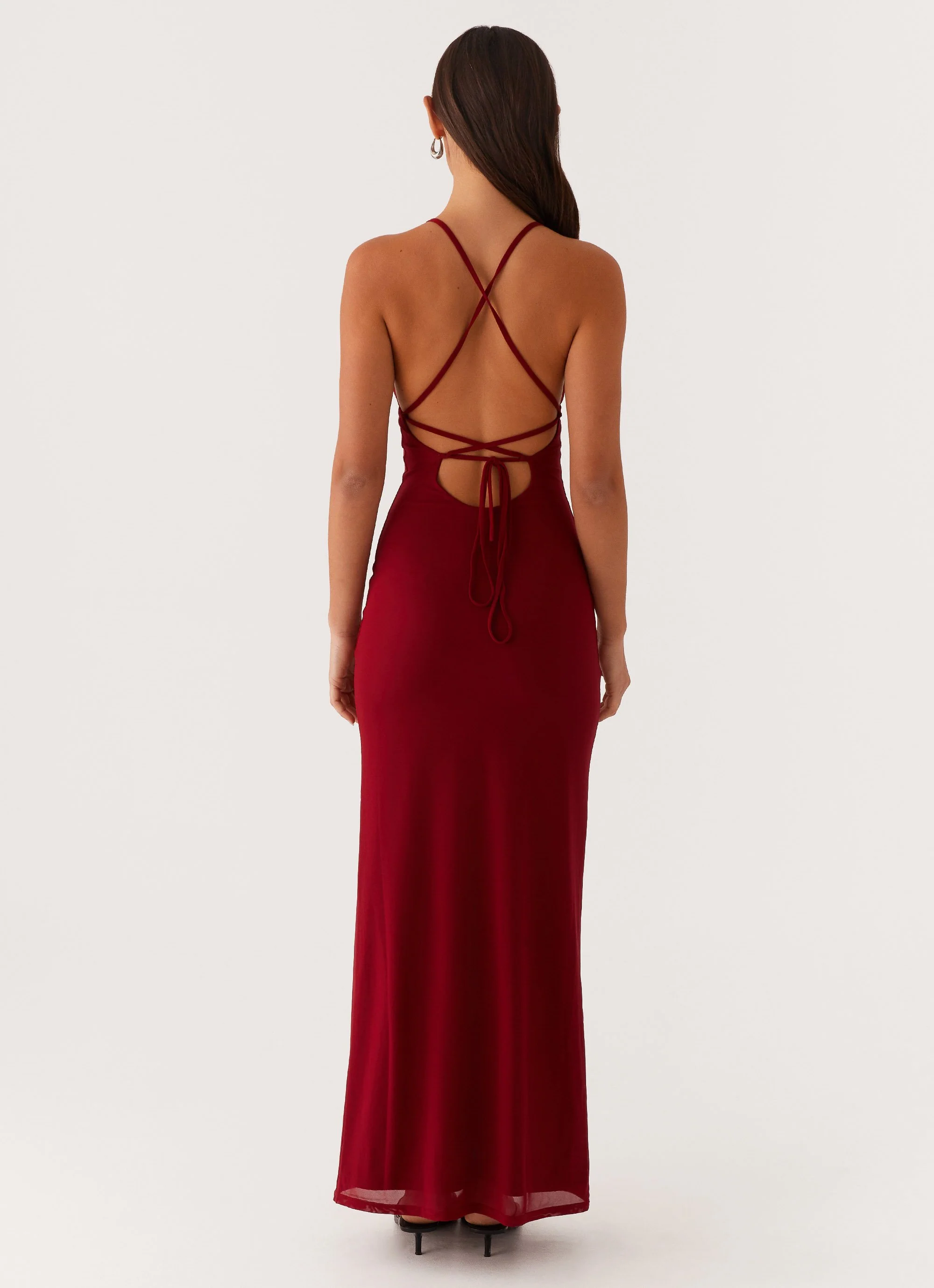 Beki Beaded Mesh Maxi Dress - Deep Red - Image 4