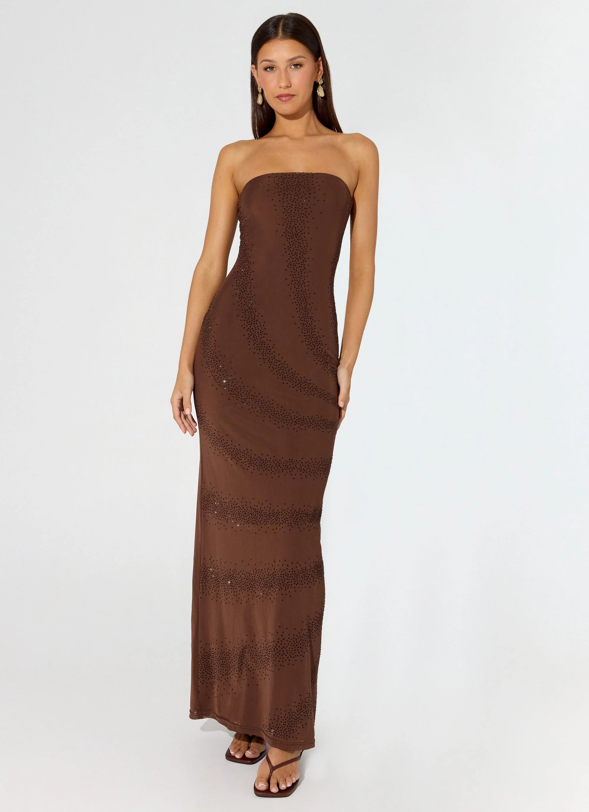 Belisse Beaded Mesh Maxi Dress - Chocolate - Image 4
