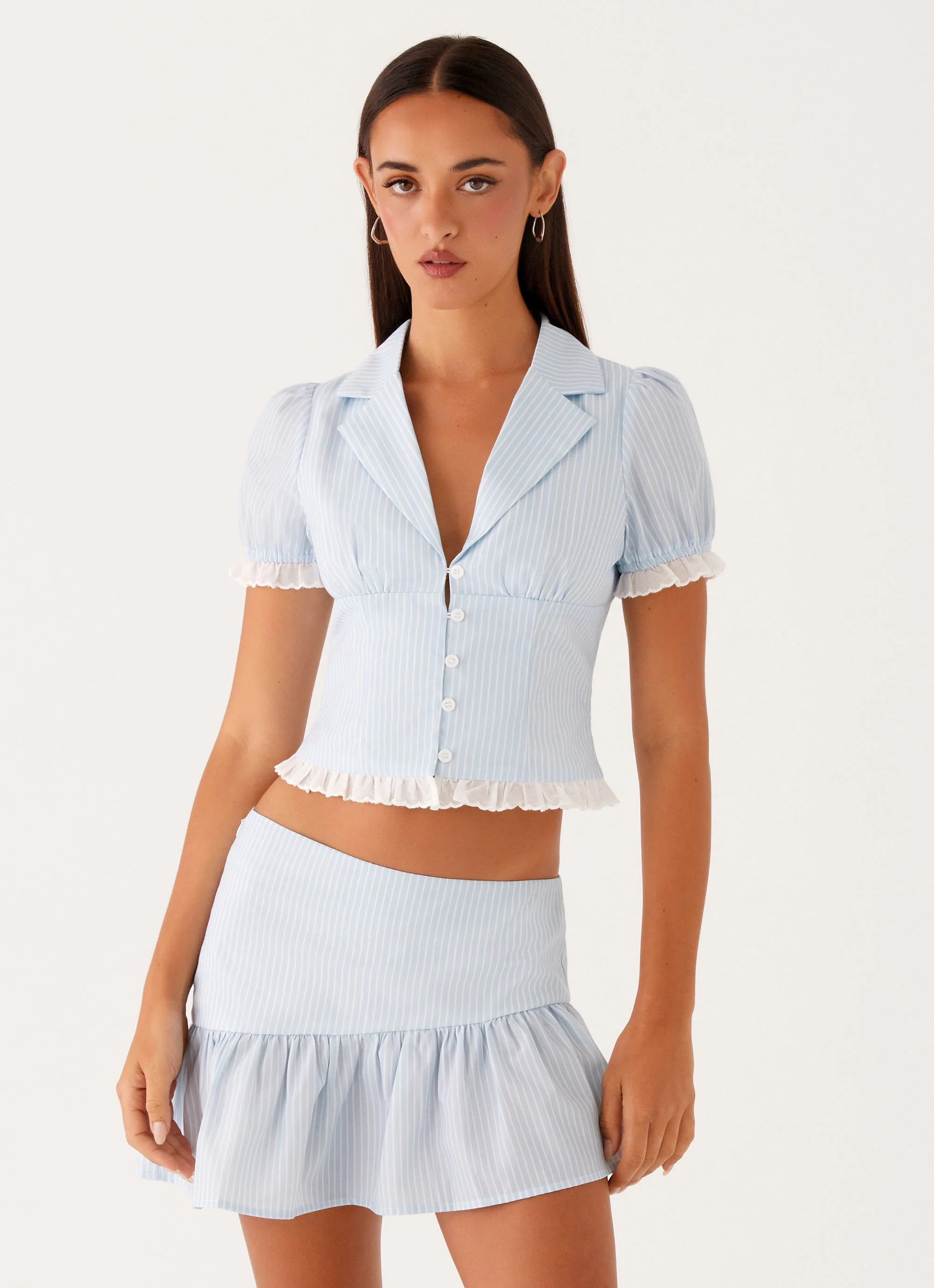 Bennett Mini Skirt - Blue White Stripe - Image 6