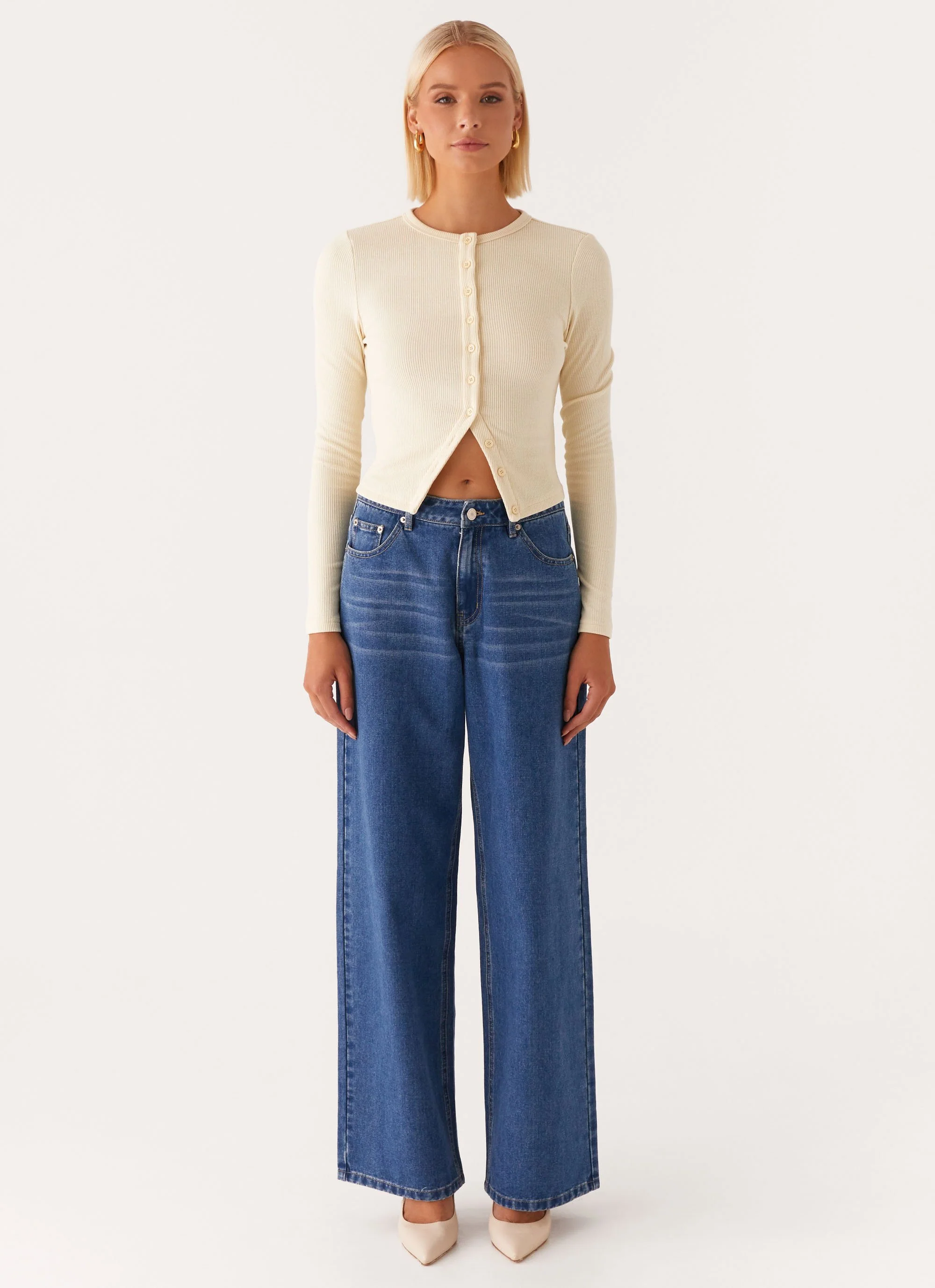 Blair Buttoned Long Sleeve Top - Yellow - Image 2