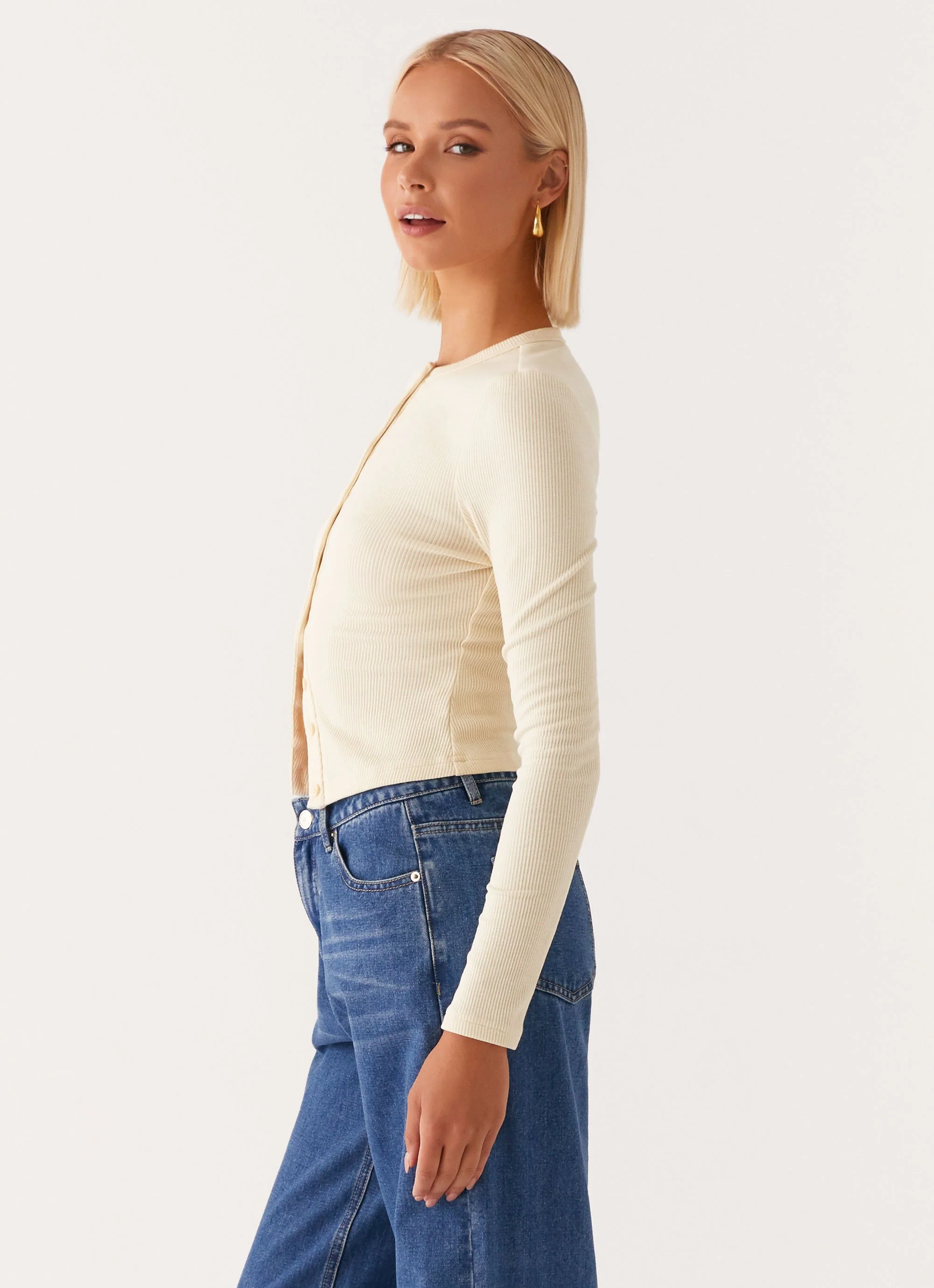 Blair Buttoned Long Sleeve Top - Yellow - Image 3