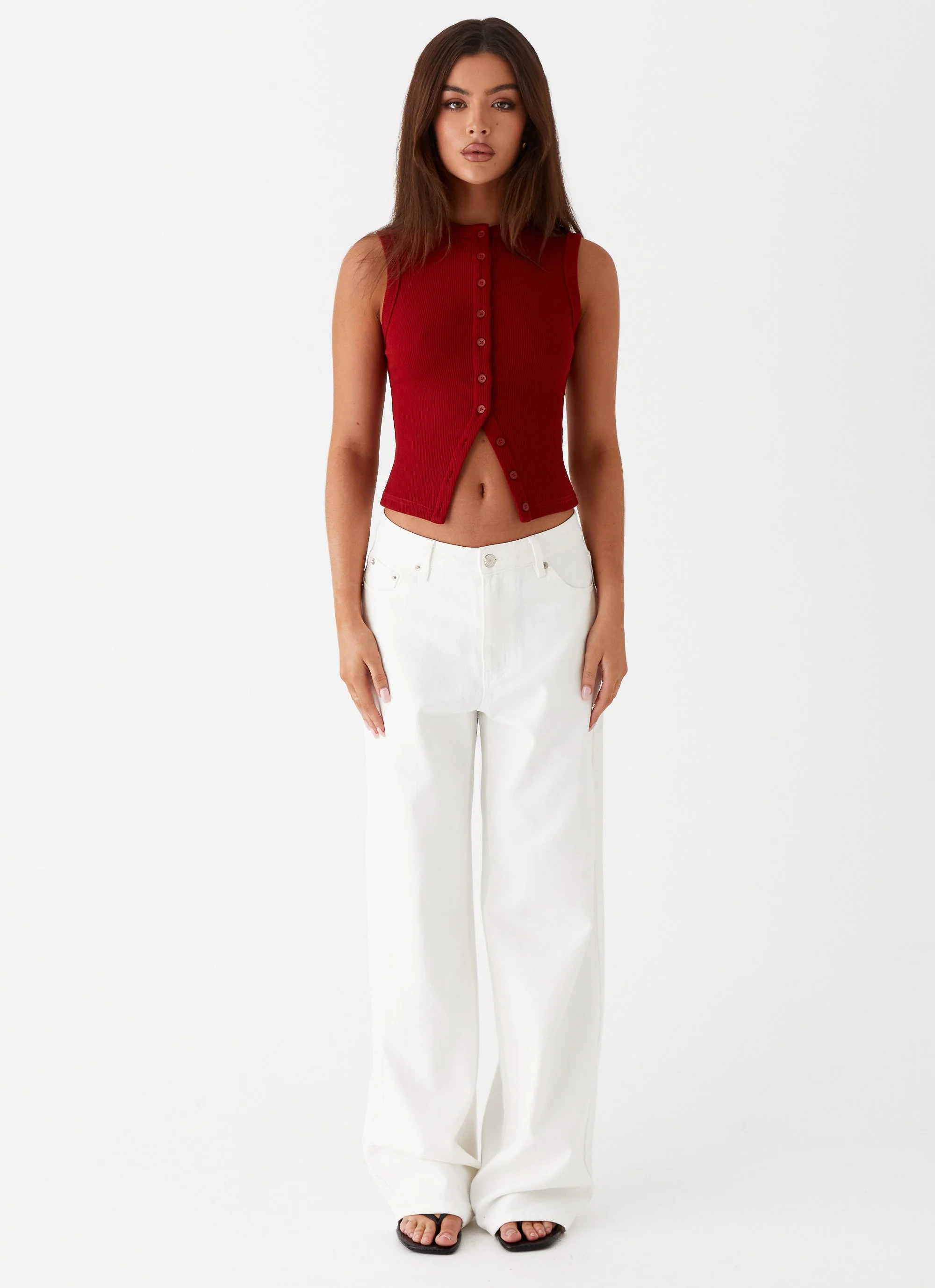 Blair Buttoned Tank Top - Ribbed Knit - Image 2