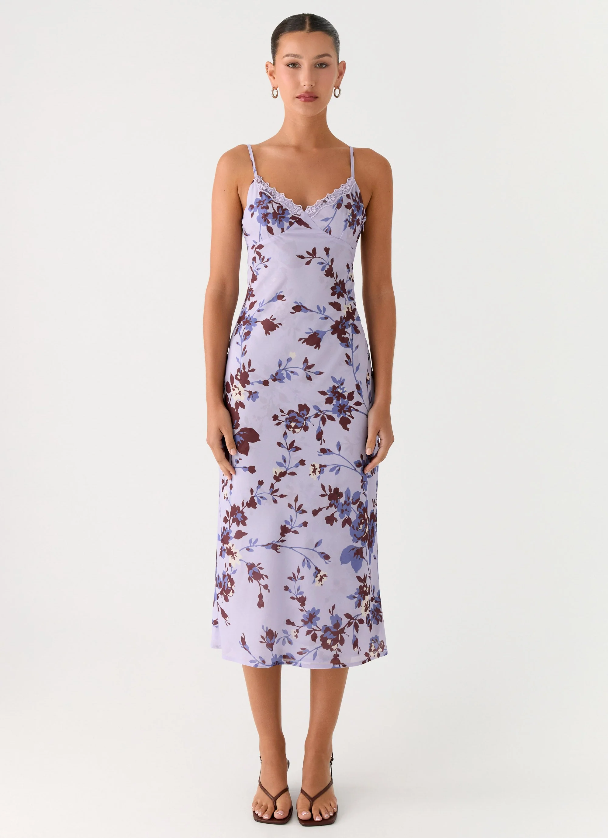 Bluma Lace Trim Midi Dress - Antique Lilac Floral - Image 2