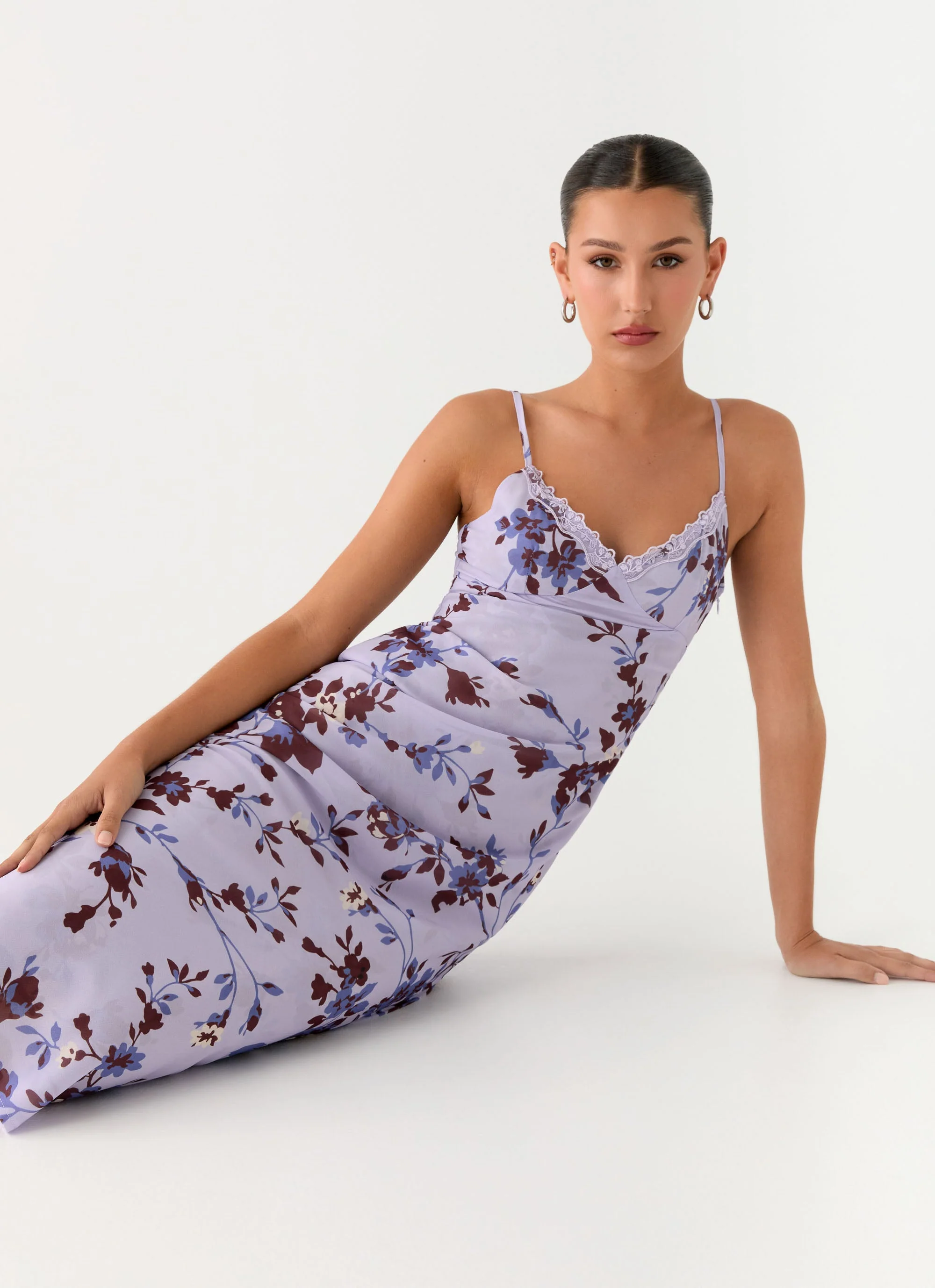 Bluma Lace Trim Midi Dress - Antique Lilac Floral - Image 6