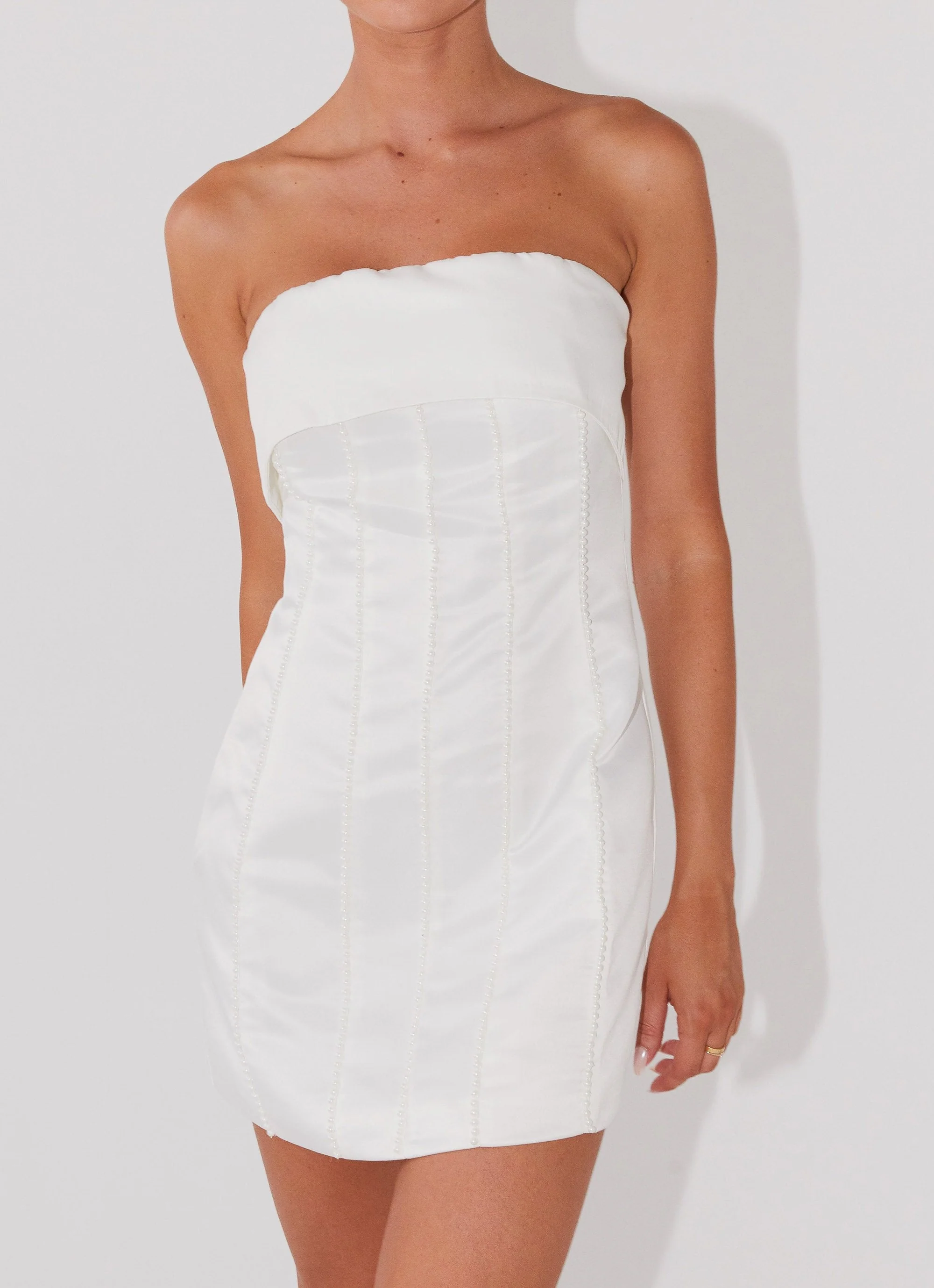 Bombshell Tube Mini Dress - White Pearl - Image 6