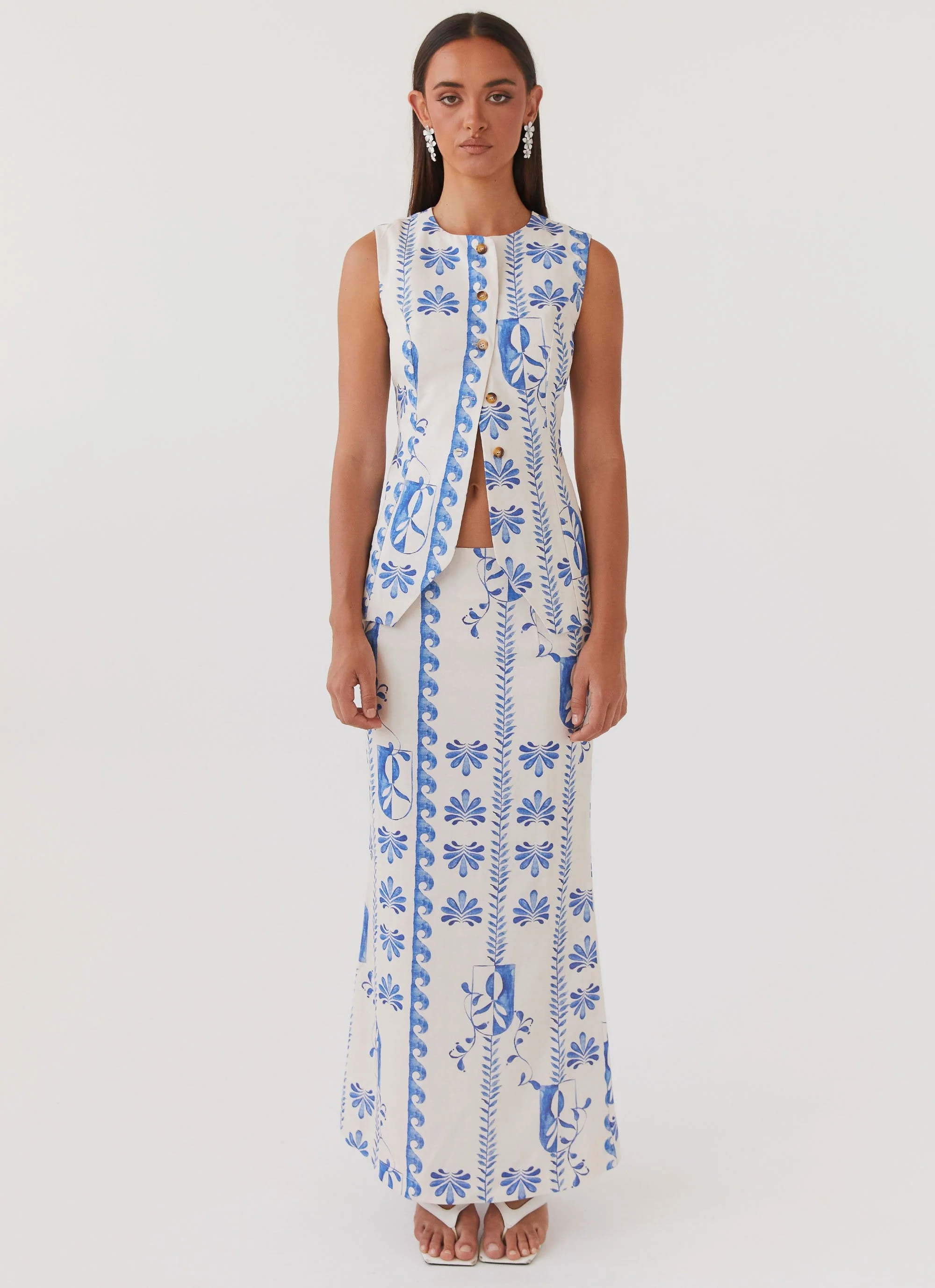 Born For Bordeaux Linen Midi Skirt - Floral Wave - Image 2