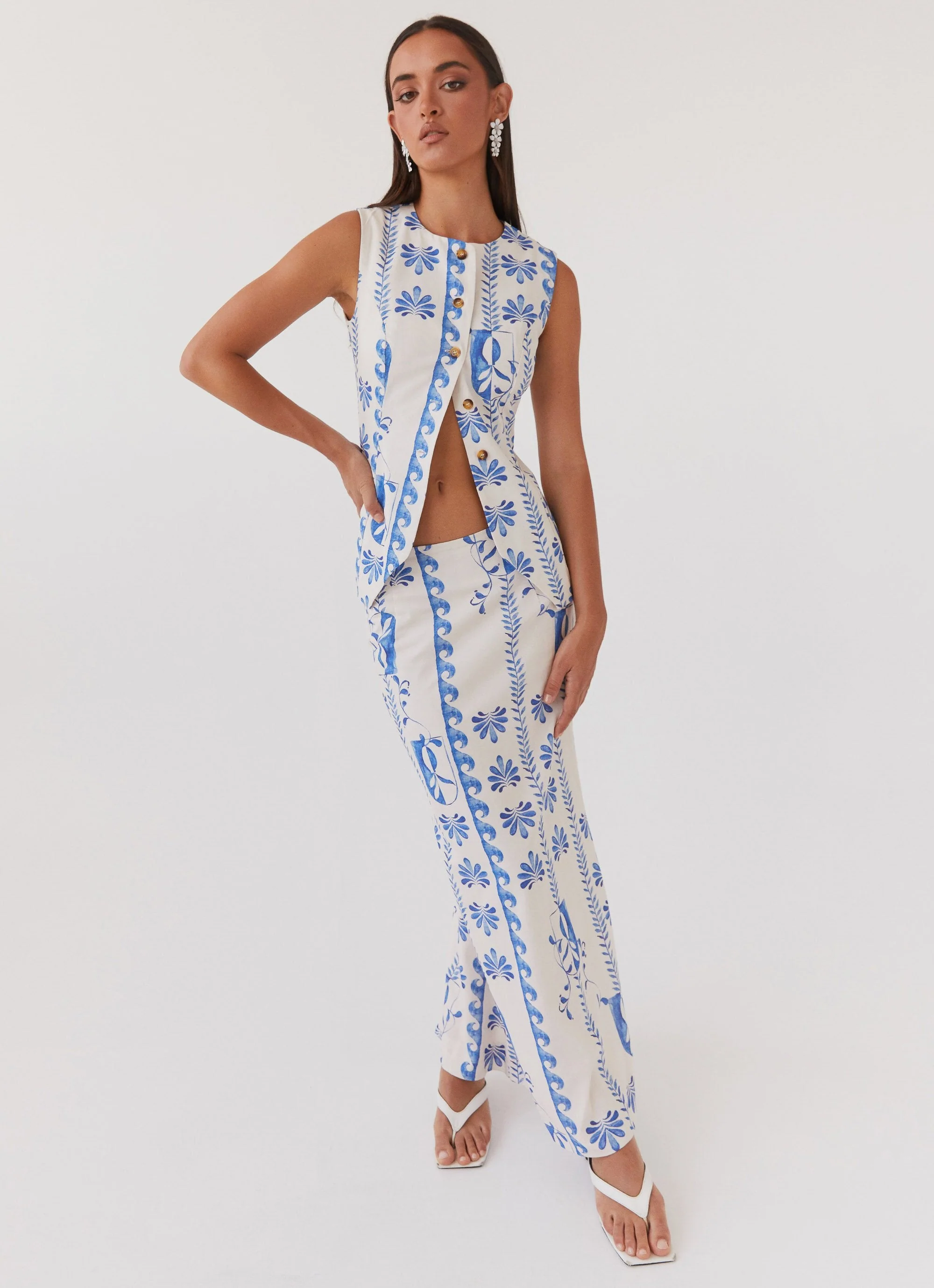 Born For Bordeaux Linen Midi Skirt - Floral Wave - Image 6