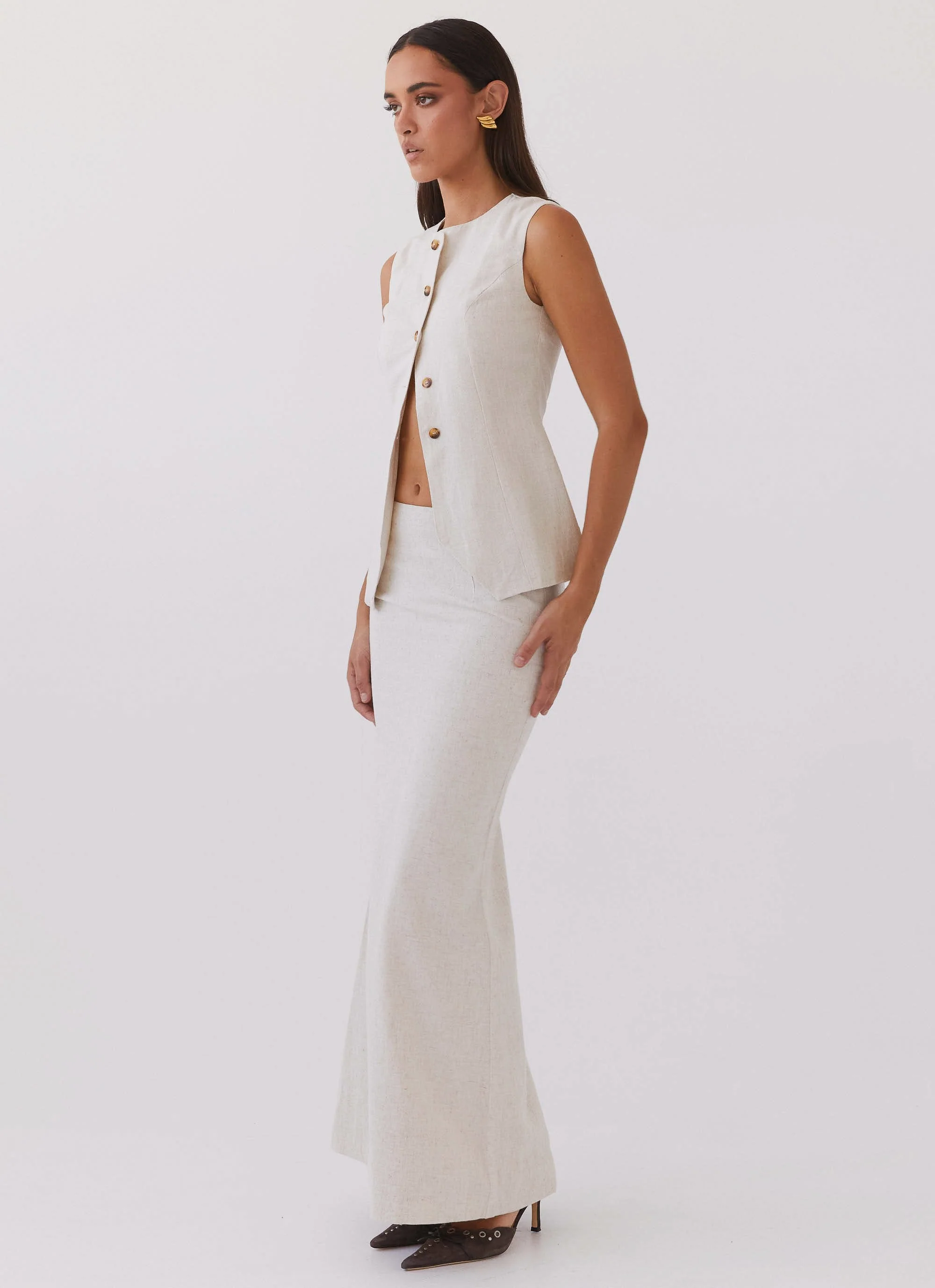 Born For Bordeaux Linen Midi Skirt - Oatmeal - Image 3
