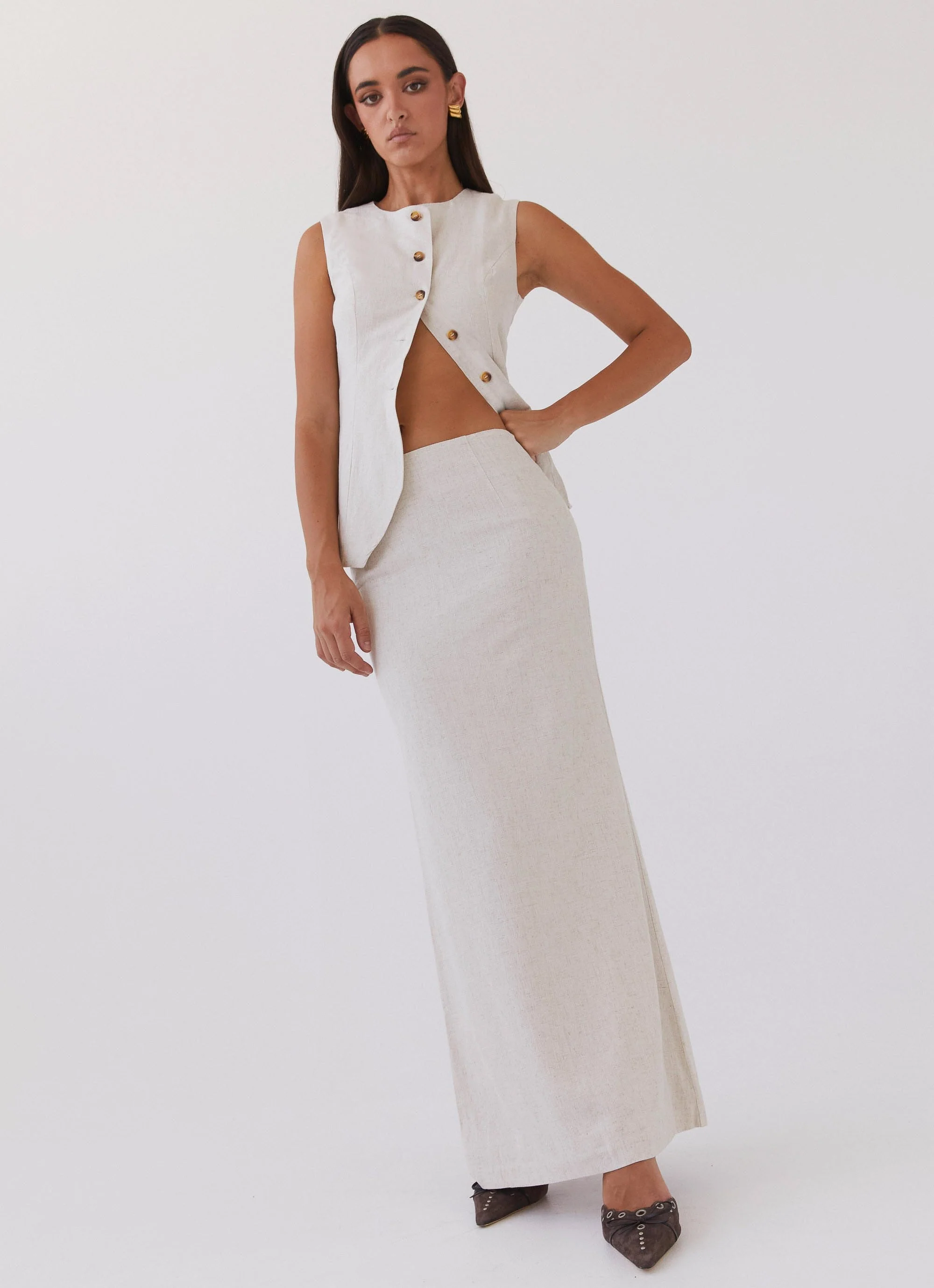 Born For Bordeaux Linen Midi Skirt - Oatmeal - Image 5