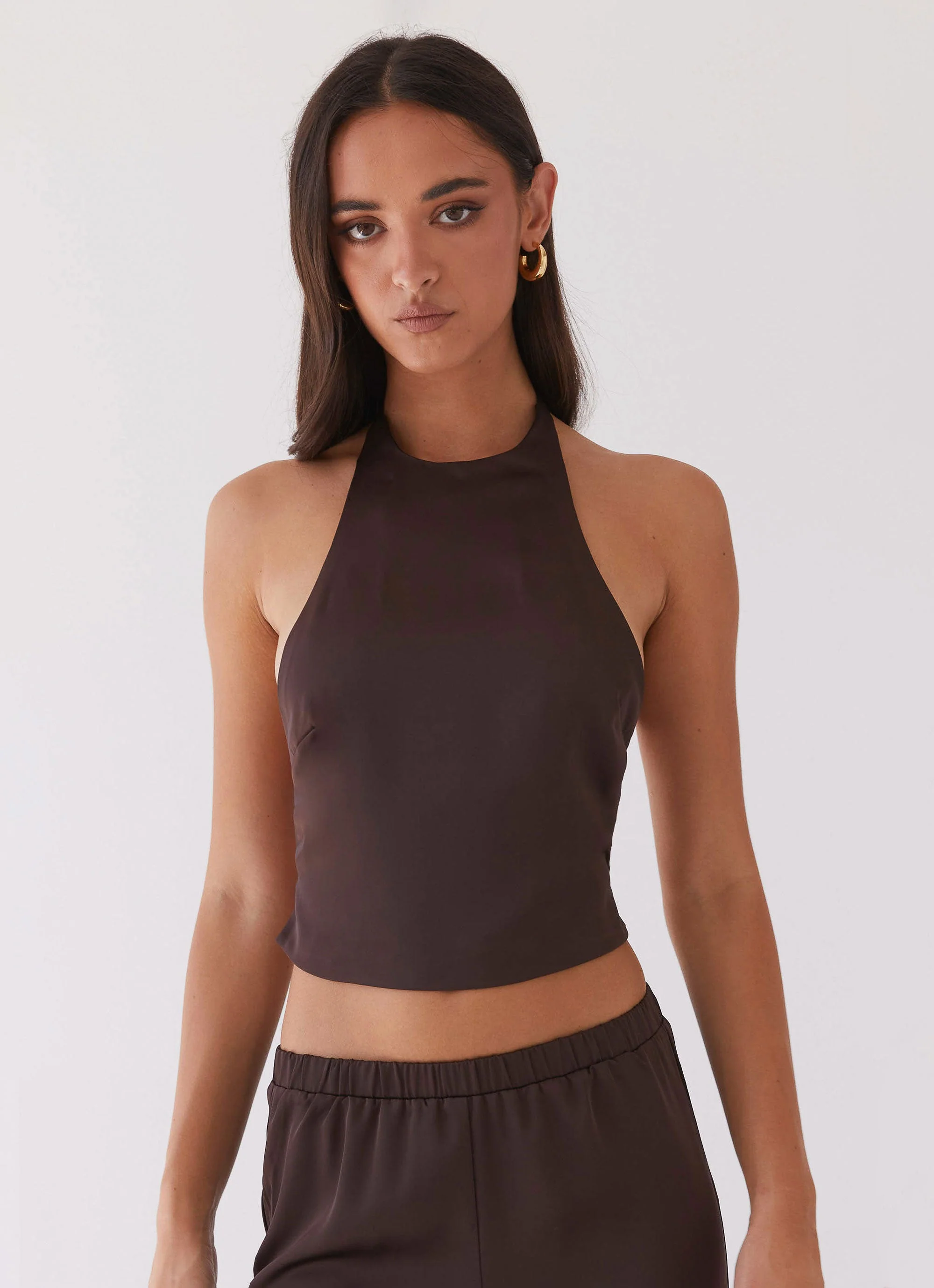 Bree Satin Halterneck Top - Brown - Image 4