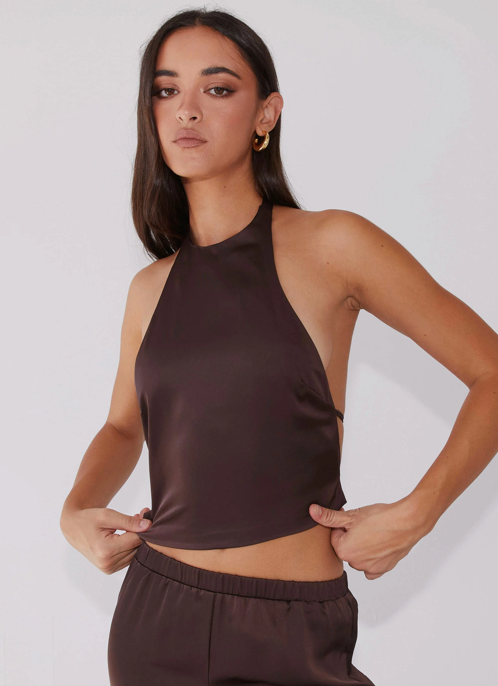 Bree Satin Halterneck Top - Brown - Image 5