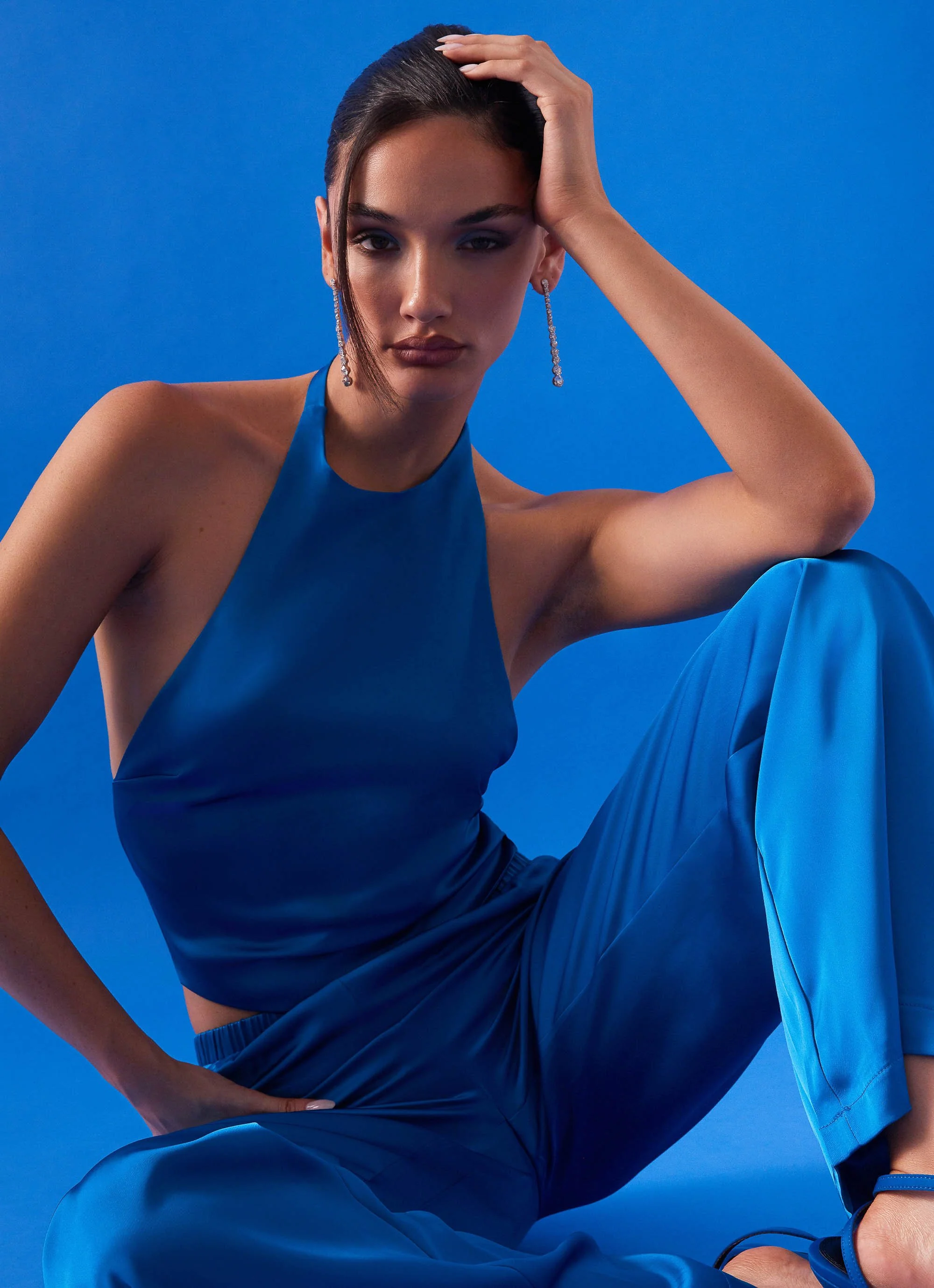 Bree Satin Halterneck Top - Cobalt - Image 6
