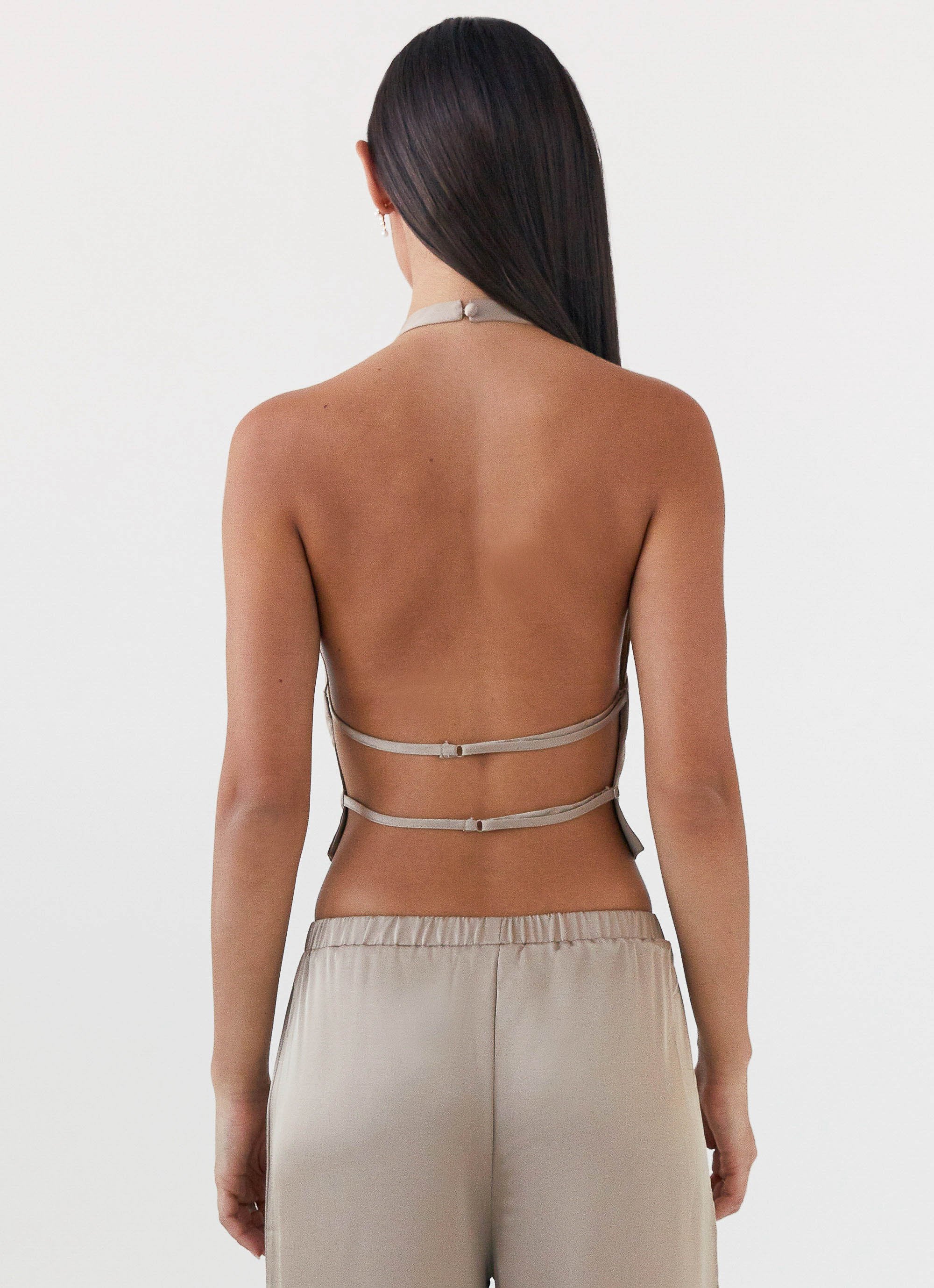 Bree Satin Halterneck Top - Mushroom - Image 4