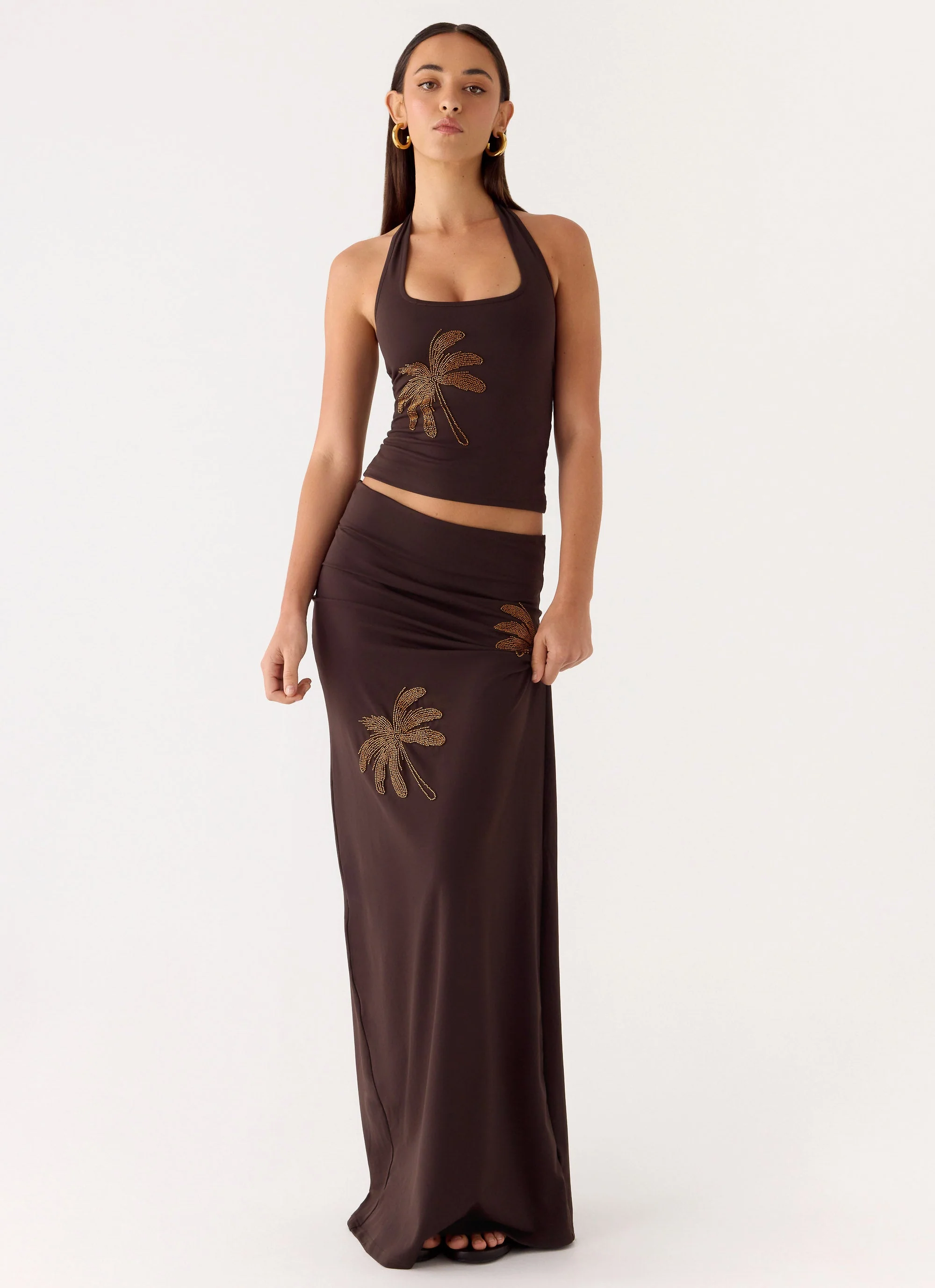 Brienne Beaded Maxi Skirt - Chocolate - Image 5