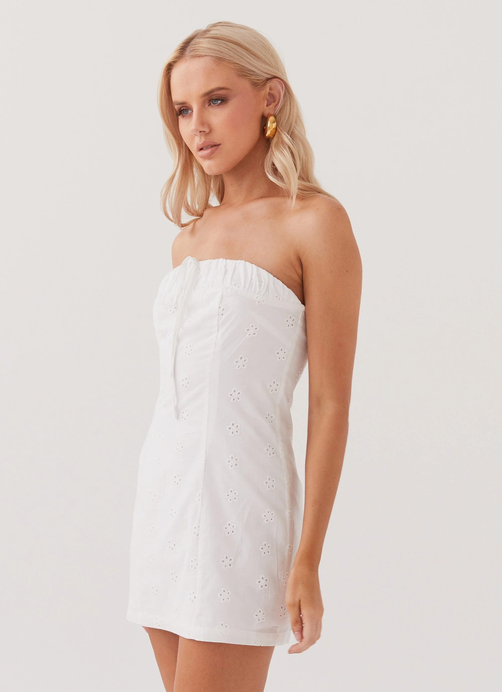 Bronwyn Broderie Mini Dress - White - Image 3