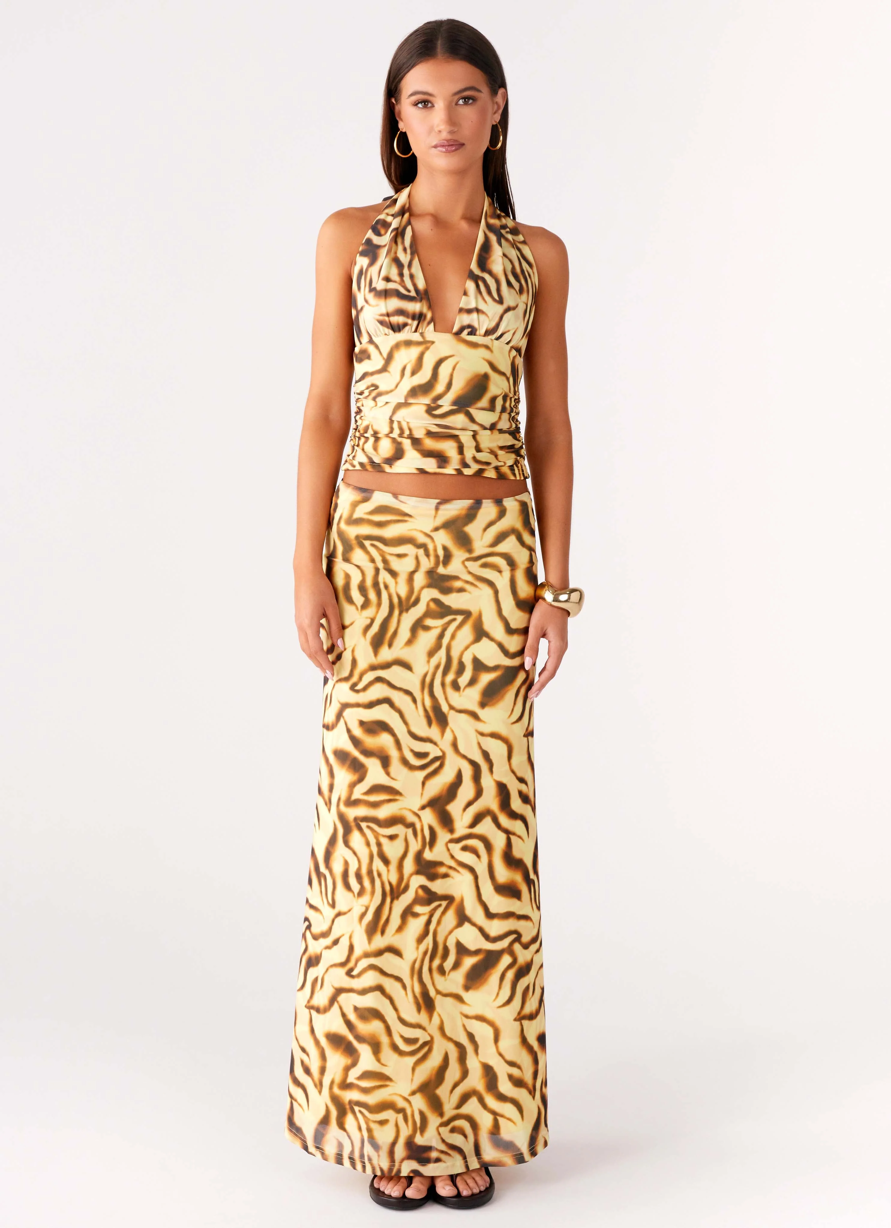 Call Me Low Rise Maxi Skirt - Yellow Zebra - Image 5