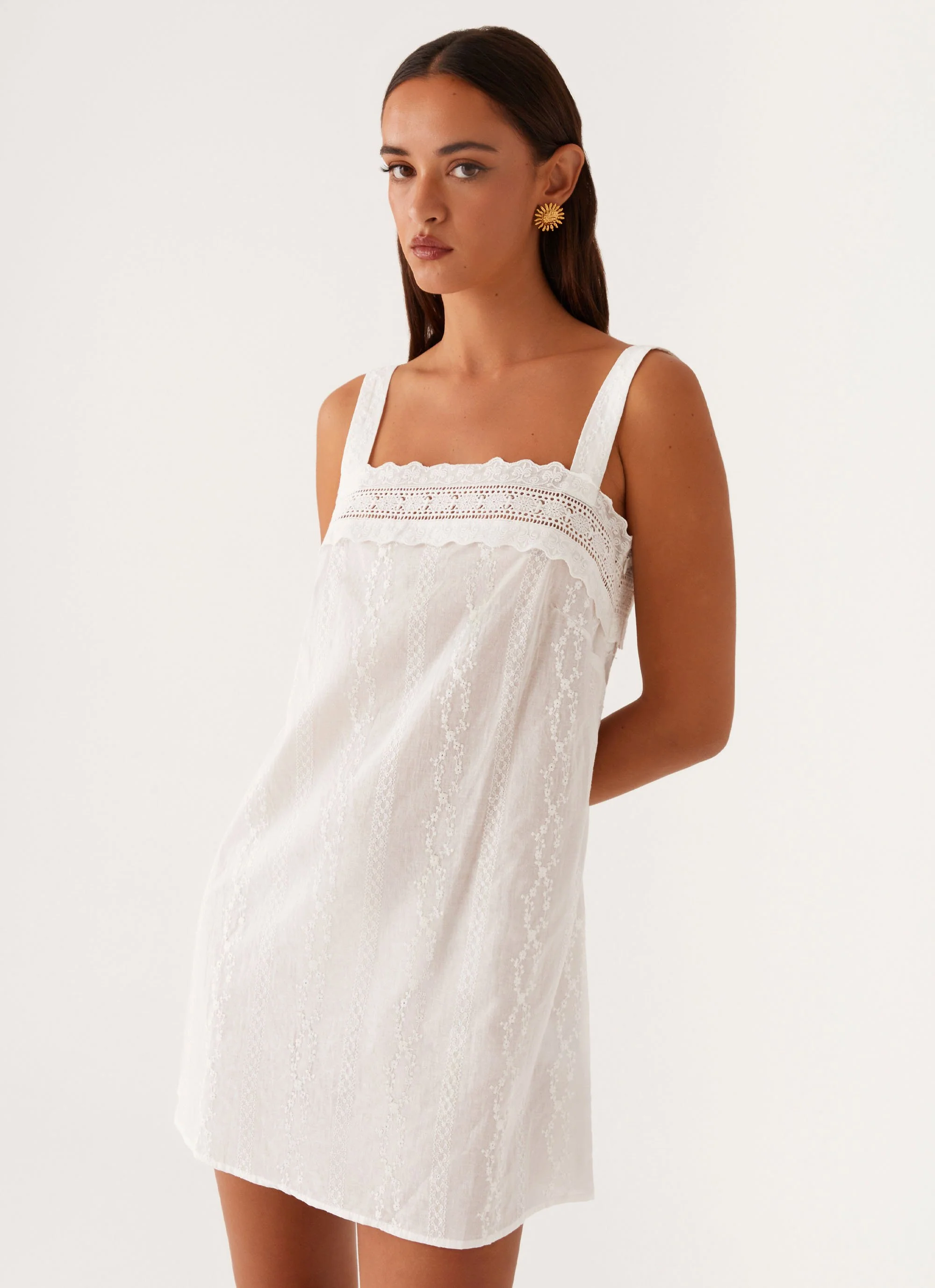 Calla Broderie Mini Dress - White - Image 5