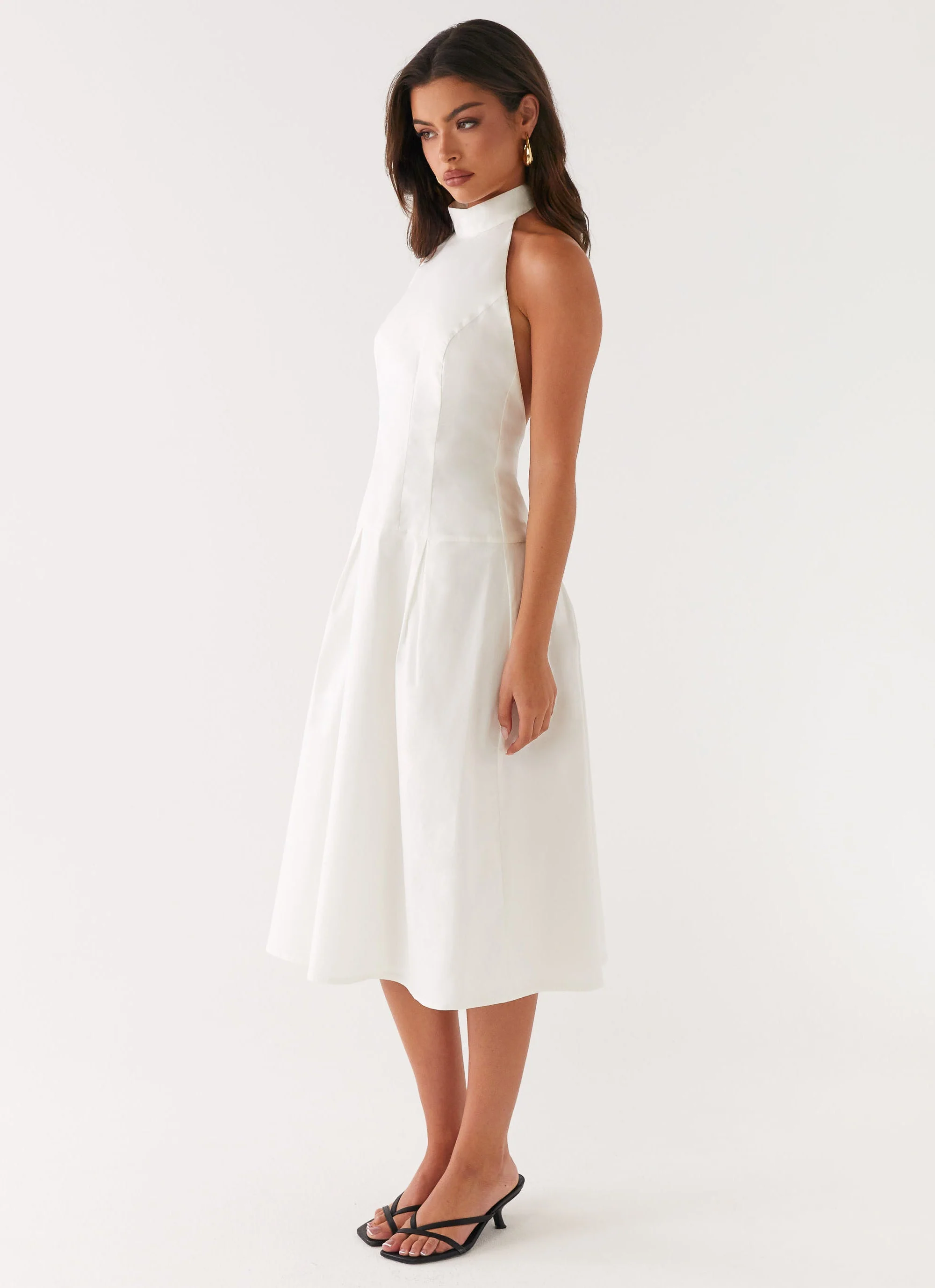 Calla Halter Midi Dress - White - Image 3