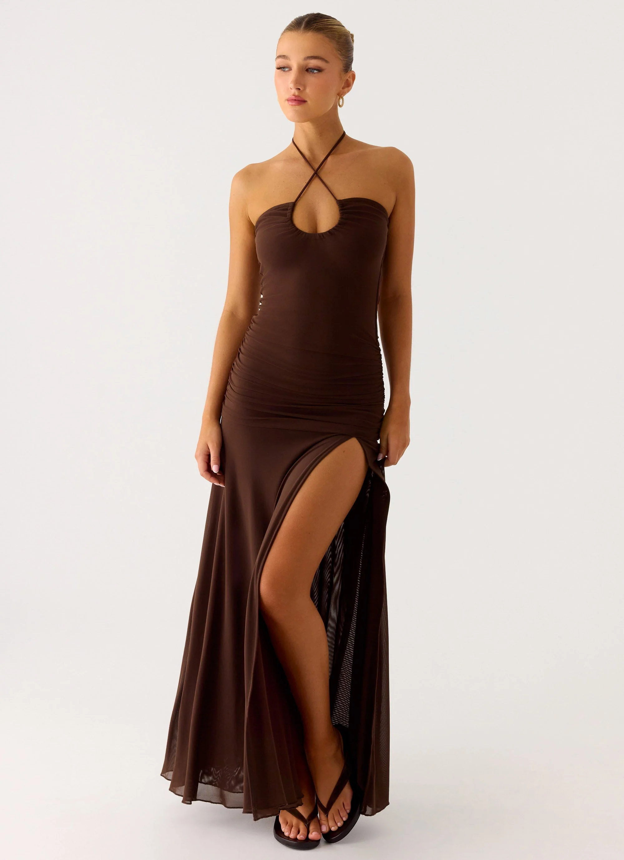 Callie Ruched Maxi Dress - Chocolate - Image 6