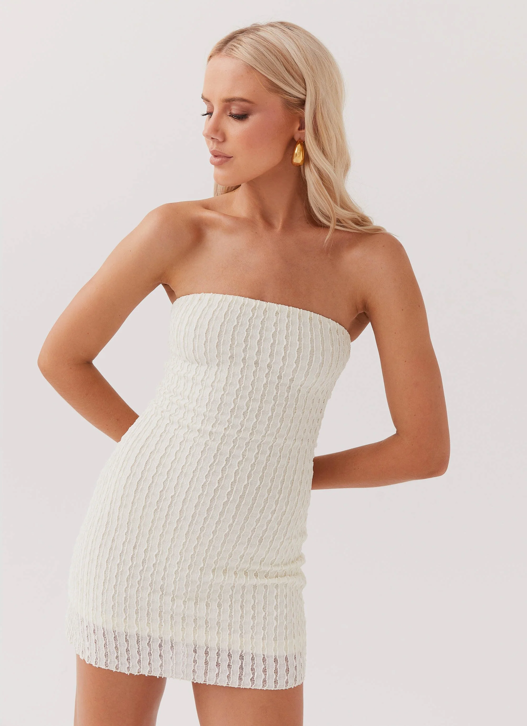 Calm Waters Knit Mini Dress - Cream - Image 6