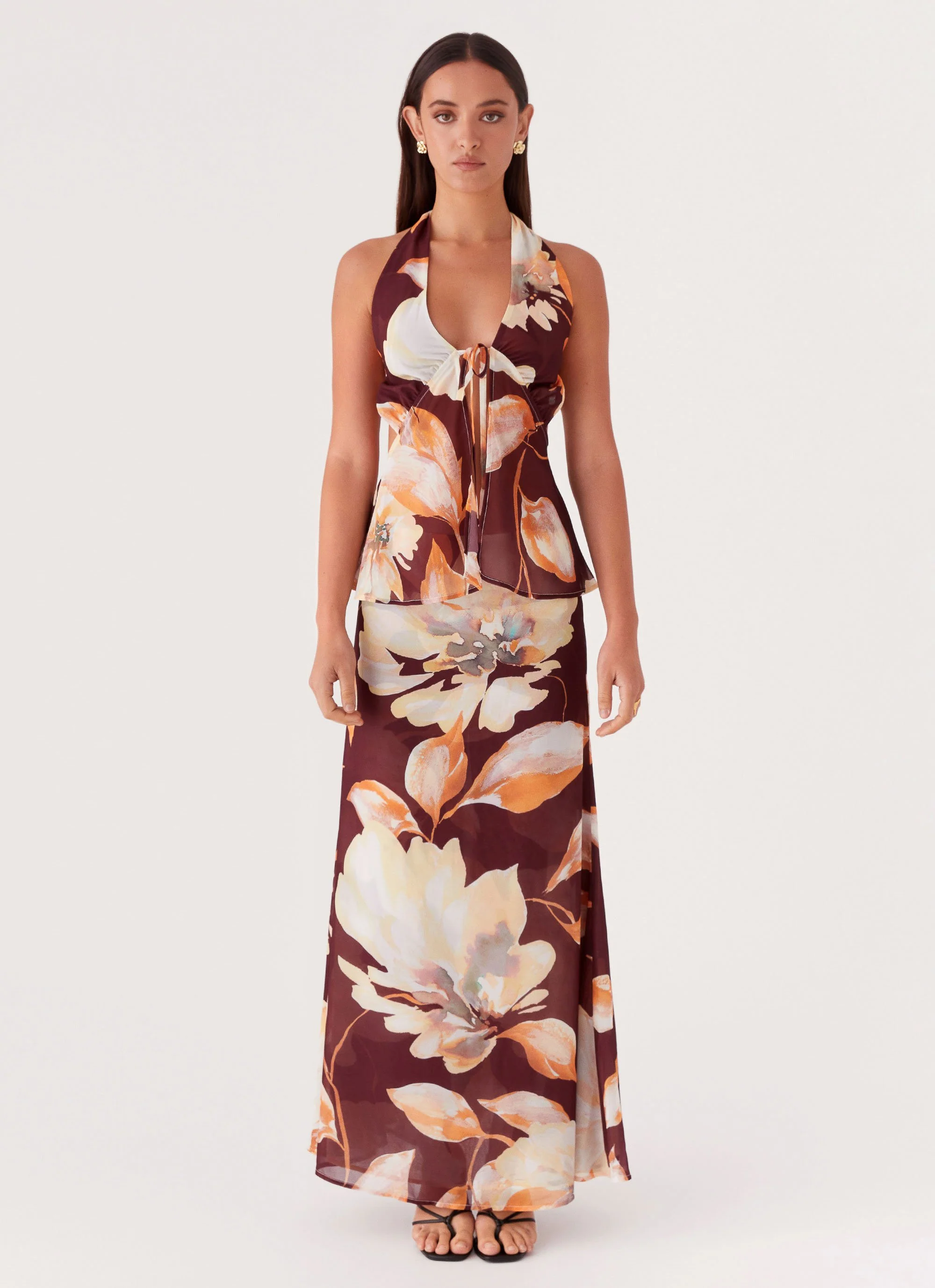 Camellia Halterneck Top - Brown Floral - Image 3