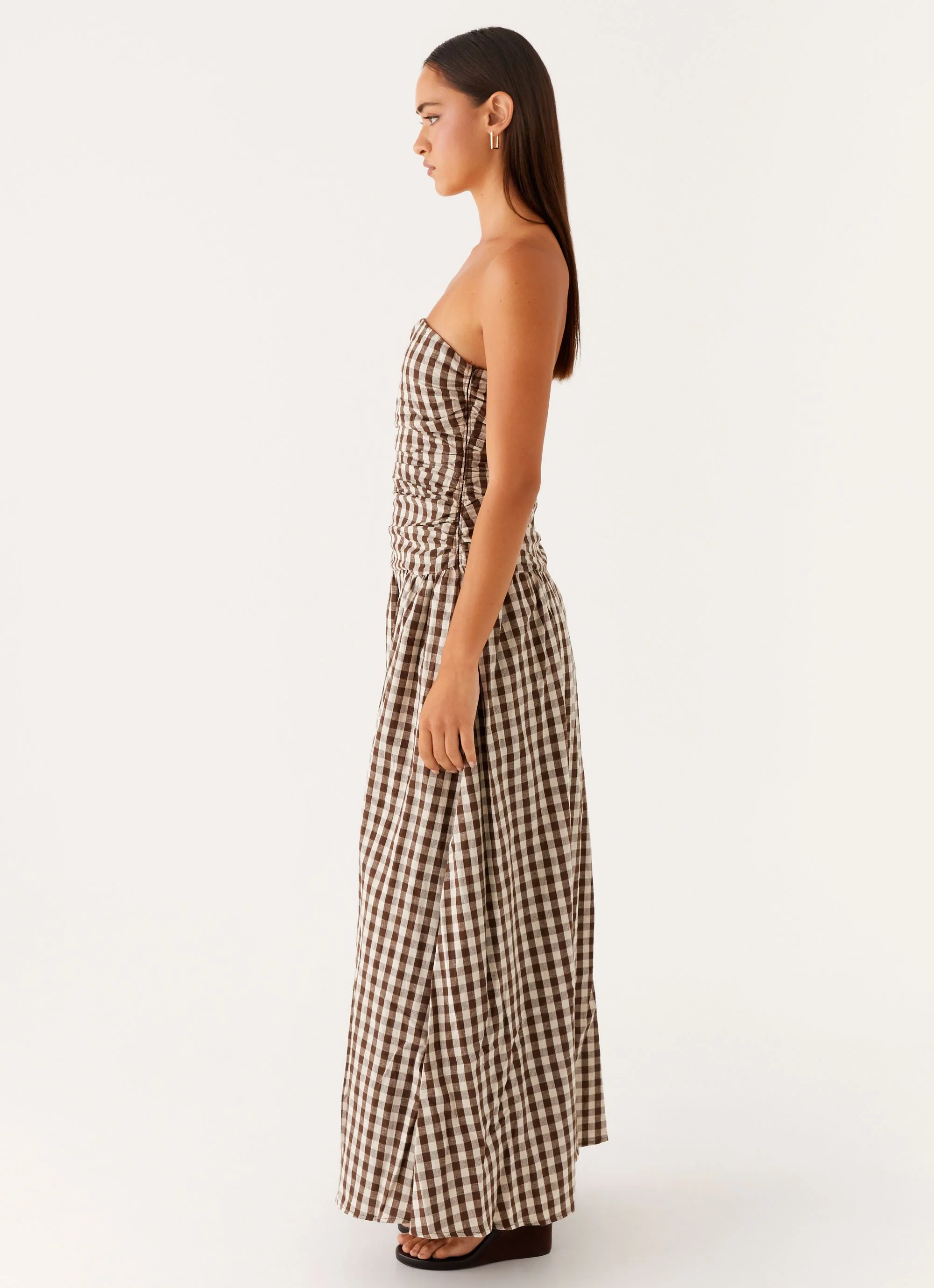 Carmel Maxi Dress - Brown Gingham - Image 3