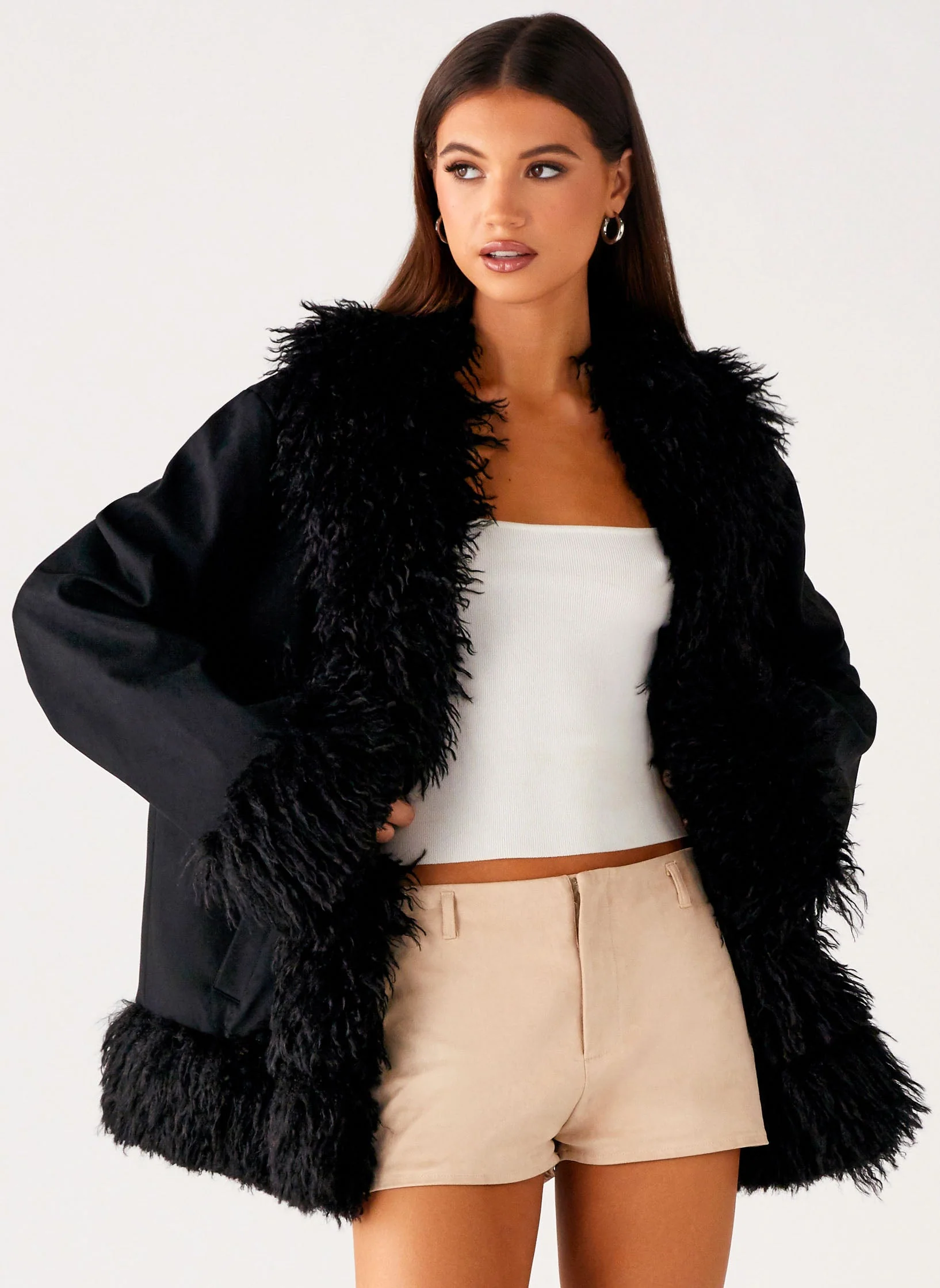Carmelita Faux Fur Trim Jacket - Black - Image 5