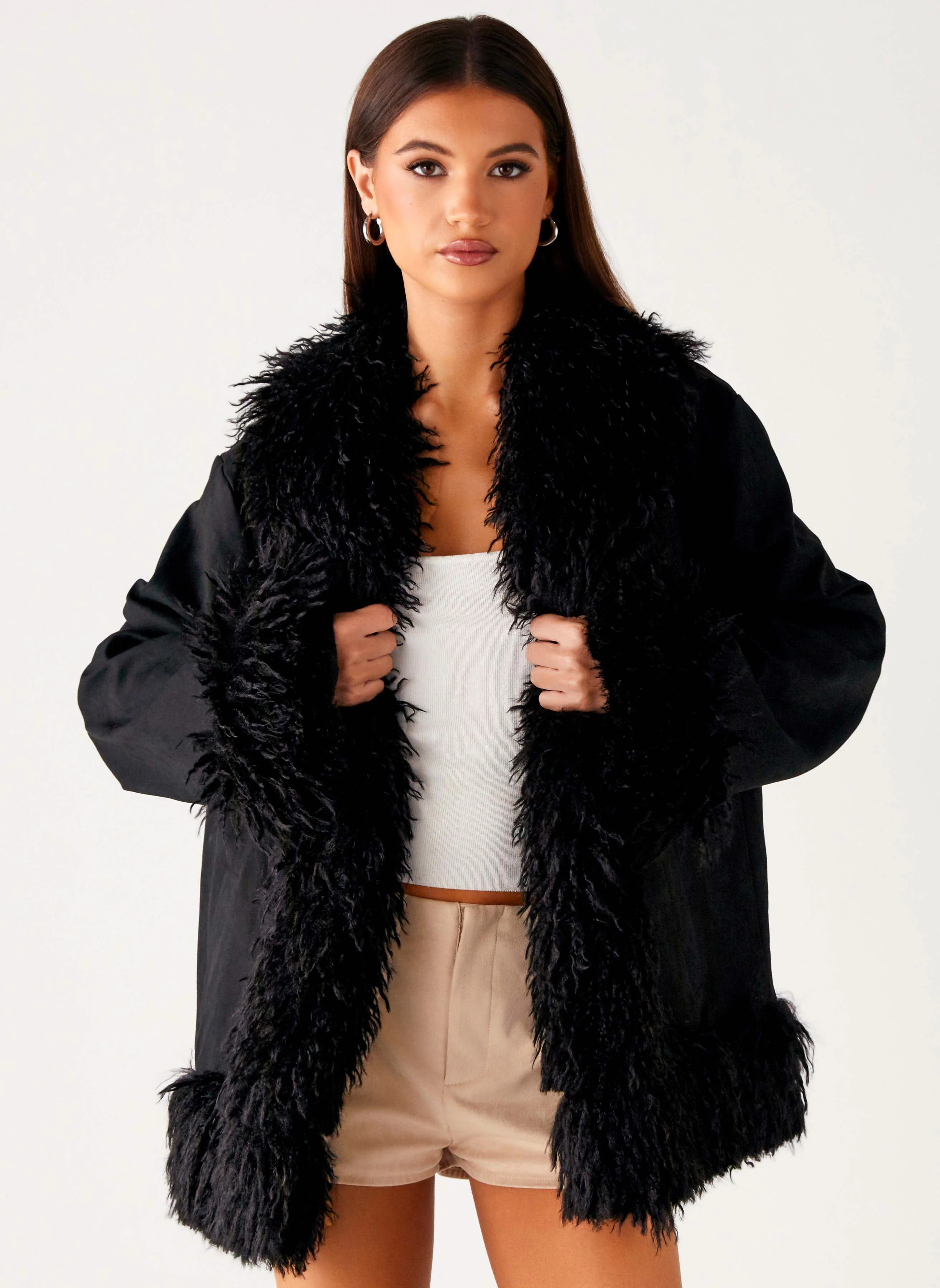Carmelita Faux Fur Trim Jacket - Black - Image 6