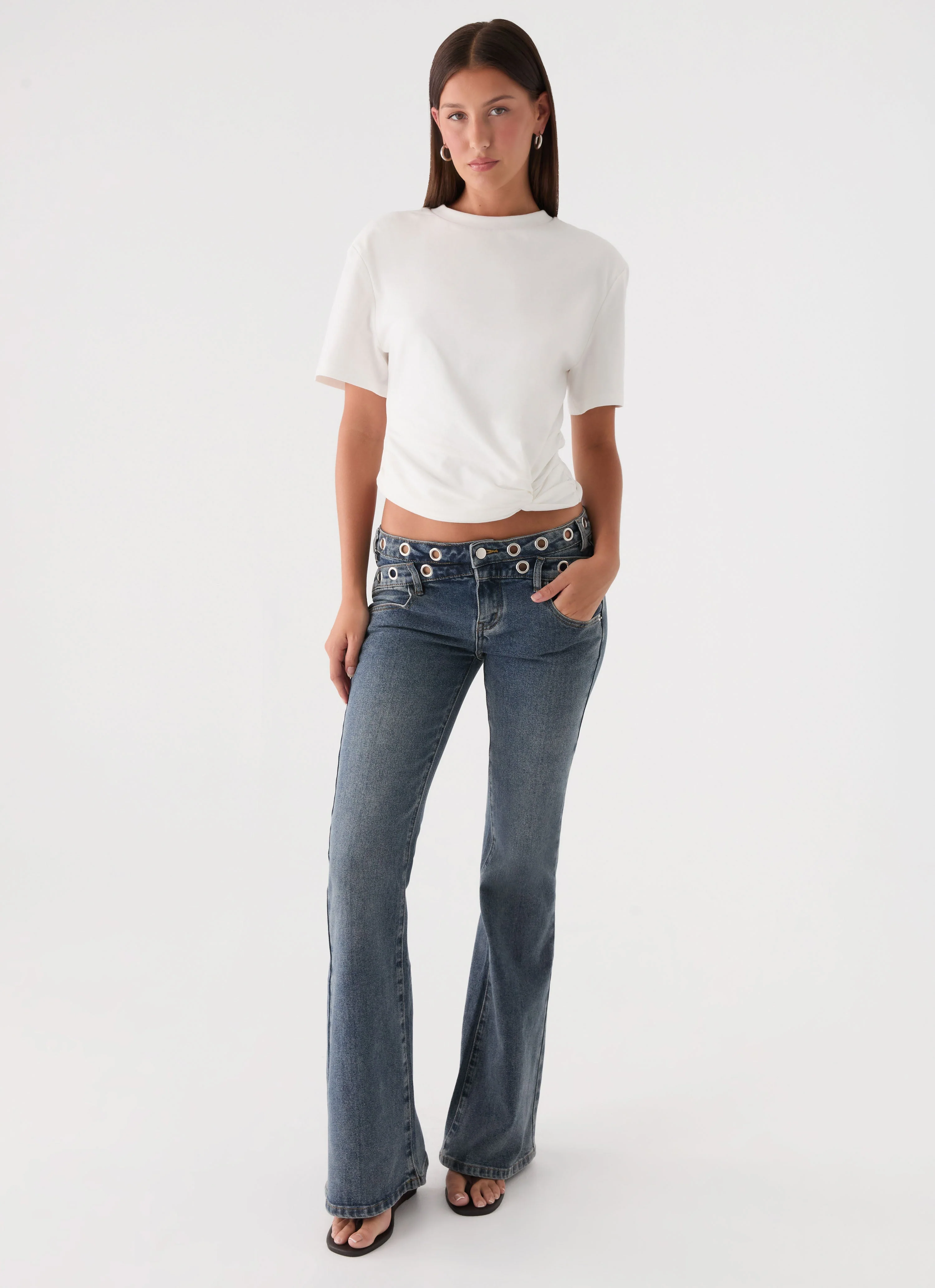 Carson Low Rise Eyelet Jeans - Blue Wash - Image 4