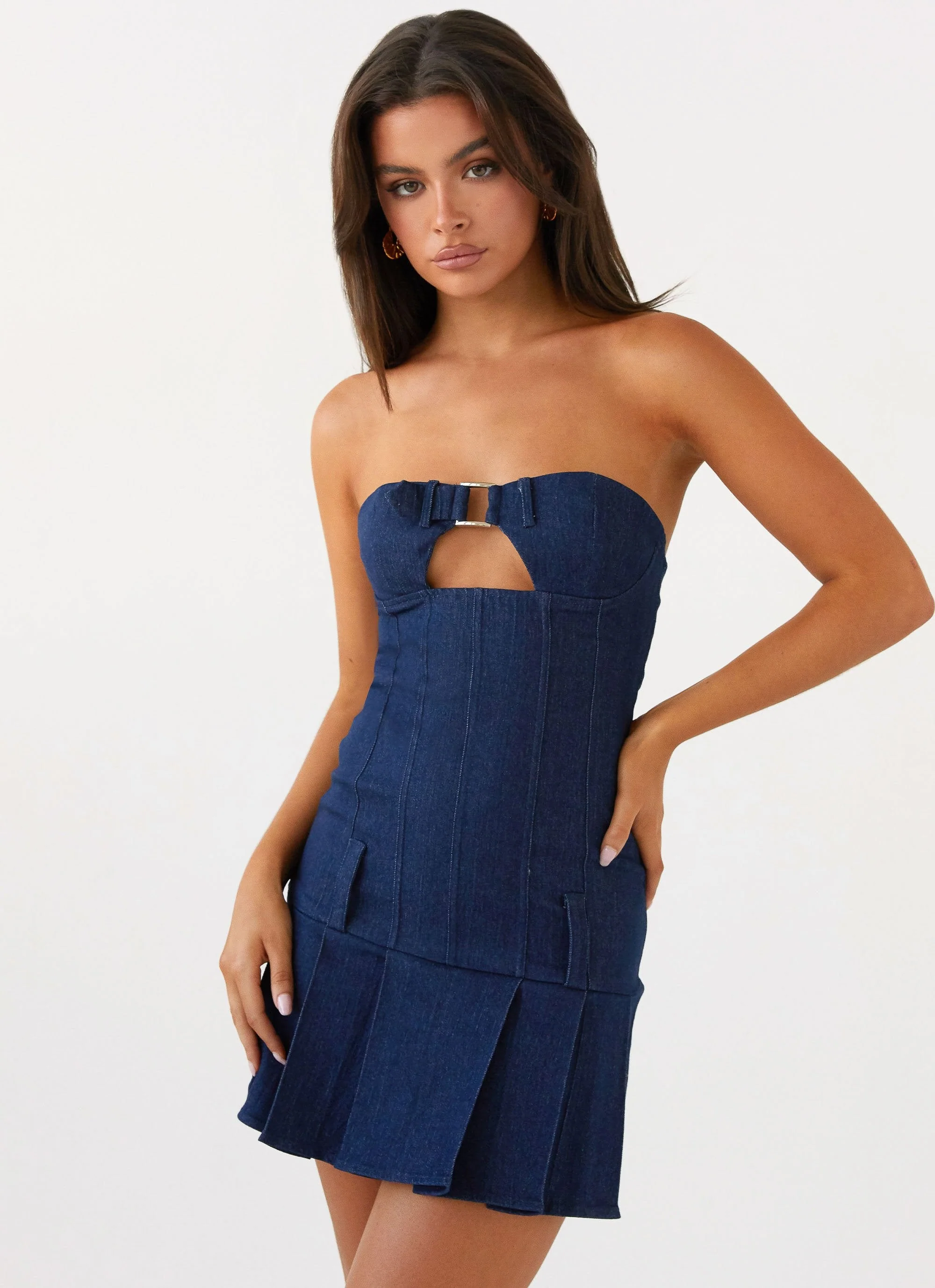 Case Closed Mini Dress - Dark Indigo - Image 2