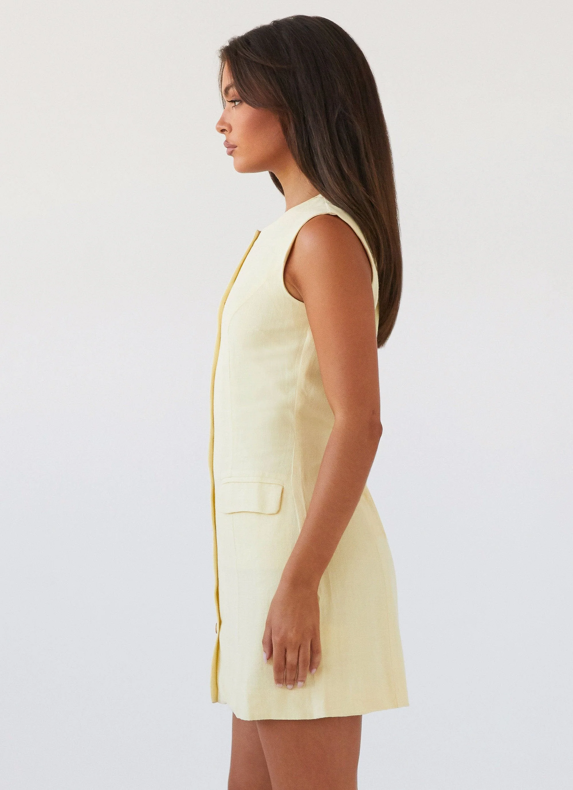 Castello Fiore Linen Mini Dress - Lemon - Image 3