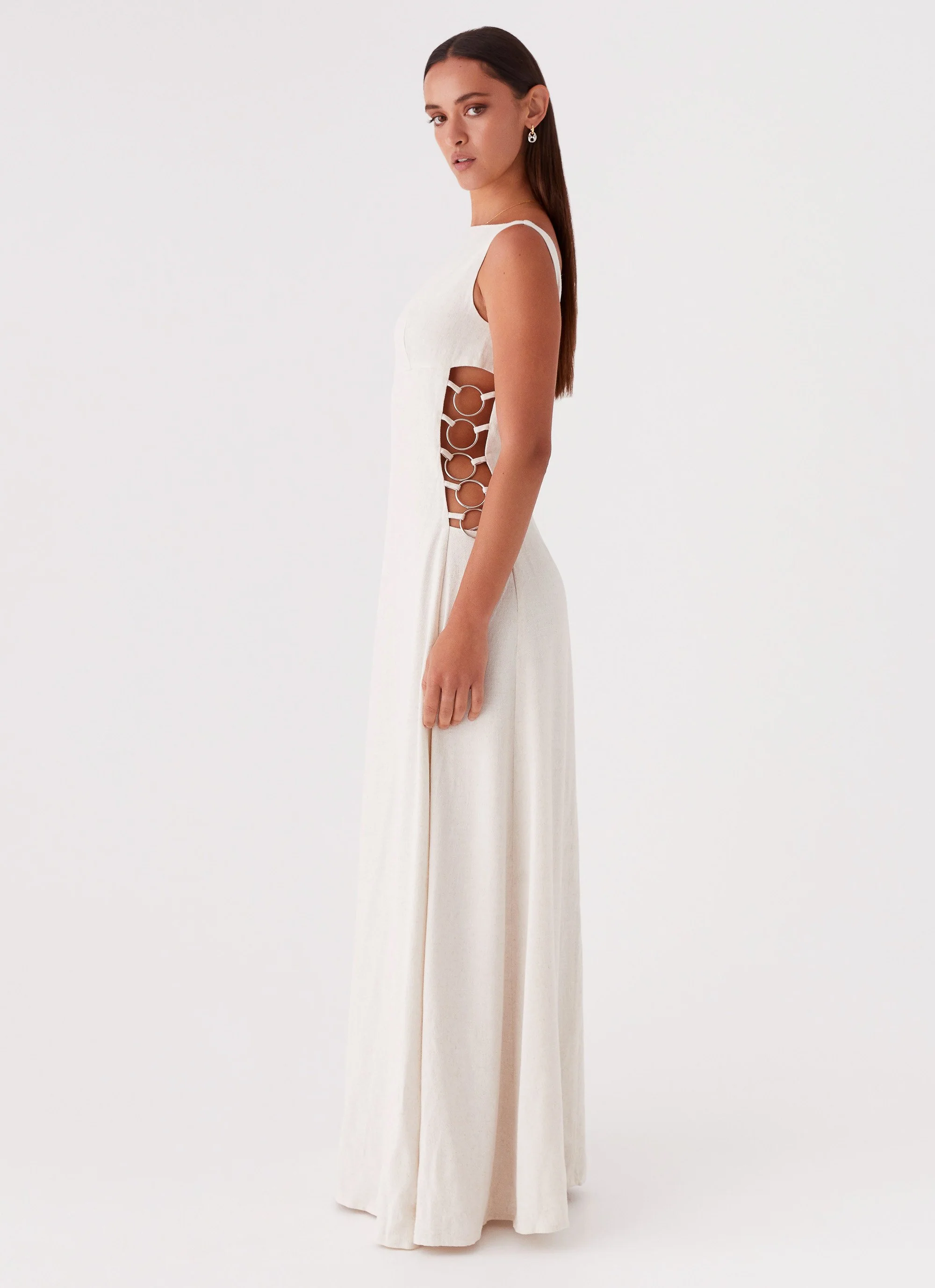 Catherine Linen Maxi Dress - Oatmeal - Image 3